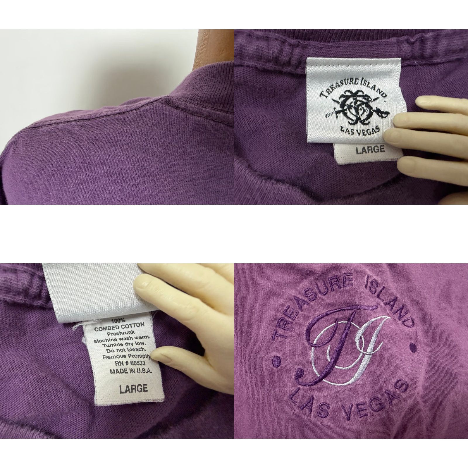 Vintage VINTAGE Treasure Island Las Vegas Shirt Embroidered Purple 1990s 90s USA Men L T-Shirt Size US L / EU 52-54 / 3 - 8 Thumbnail