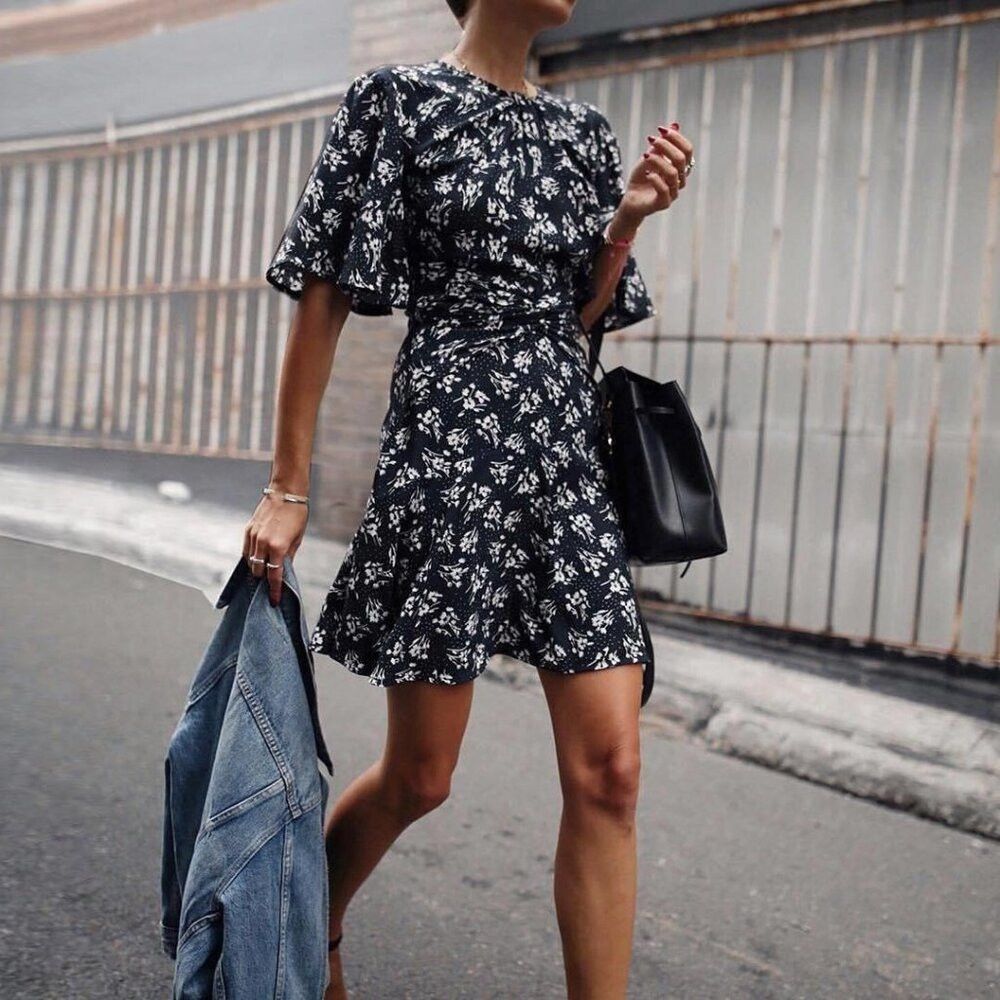 Other LOVER Mimosa Mini Floral Black Viscose Dress Size 8 Size M / US 6-8 / IT 42-44 - 2 Thumbnail