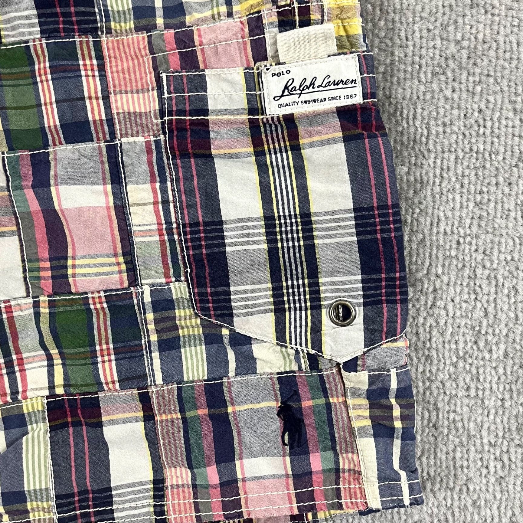 Polo Ralph Lauren VINTAGEPOLO RALPH LAUREN Swim Trunks Men Size 34 x 9" Linerless Patchwork Plaid Shorts Size US S / EU 44-46 / 1 - 2 Thumbnail