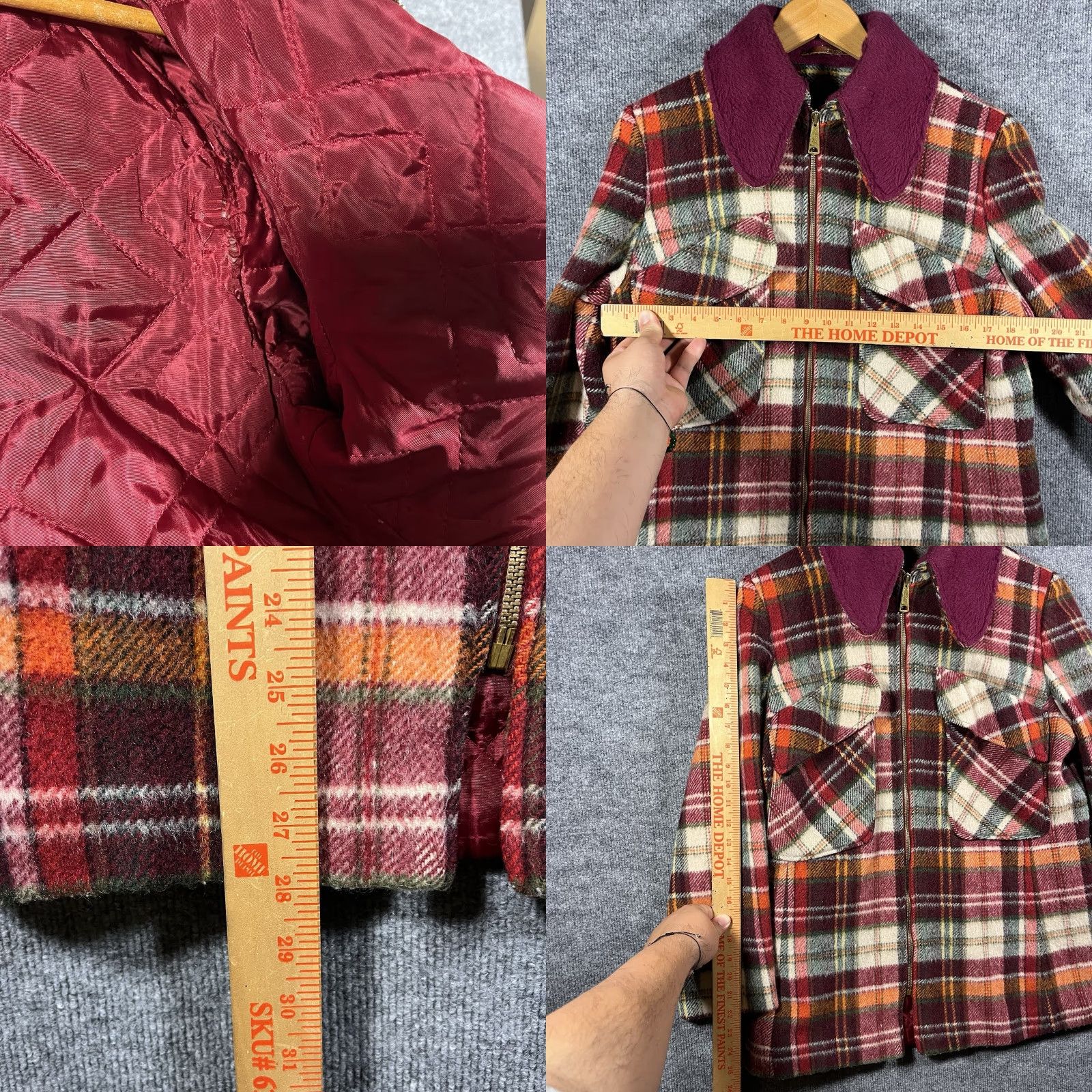 Sears VINTAGE Sears Jacket Medium Burgundy Plaid Wool Coat Overcoat Size US M / EU 48-50 / 2 - 8 Thumbnail