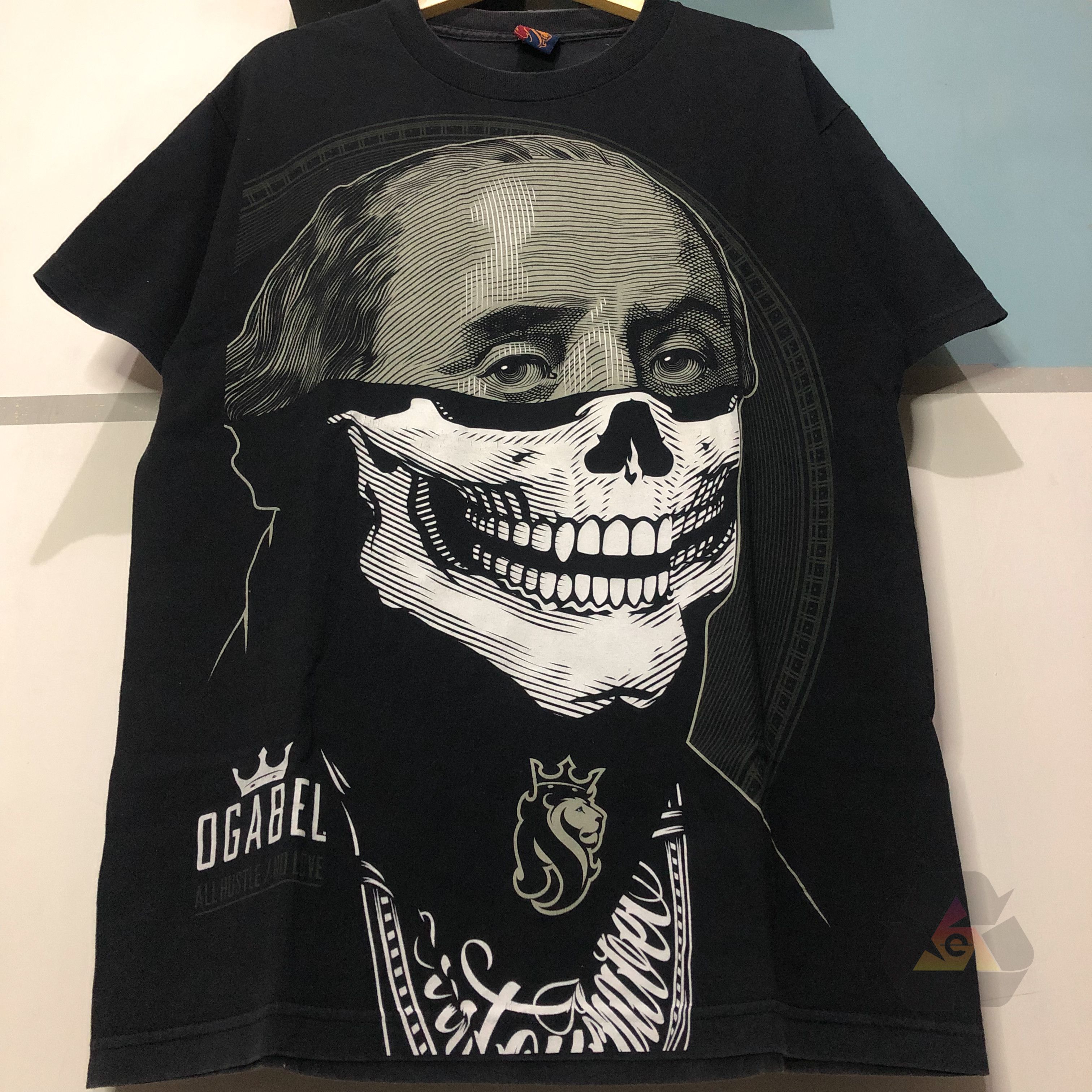 Japanese Brand Vintage Ogabel Double Printed All Hustle No Love T-Shirt Size US L / EU 52-54 / 3 - 4 Thumbnail