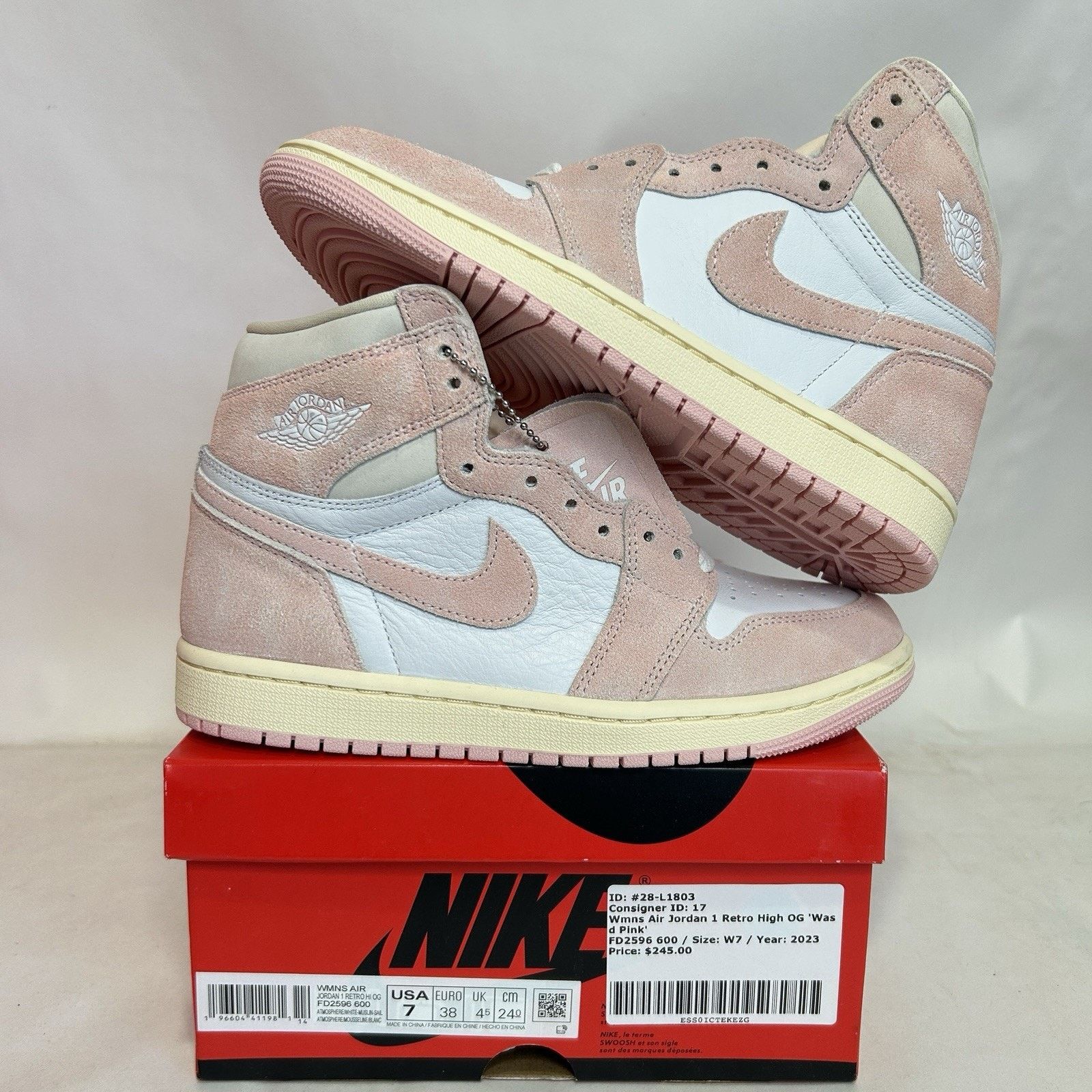 Jordan Brand Nike Air Jordan 1 Retro High WMNS “Washed Pink” Size US 7 / IT 37 - 1 Thumbnail