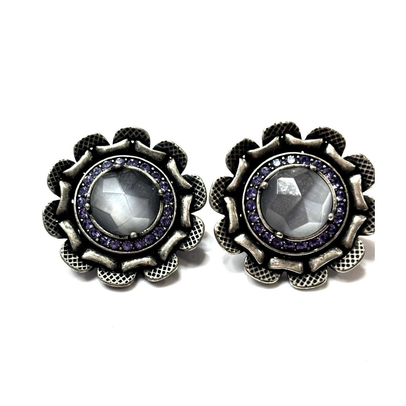 Givenchy GIVENCHY Vintage Antique Silver Tone Button Amethyst Earring Size ONE SIZE - 3 Thumbnail