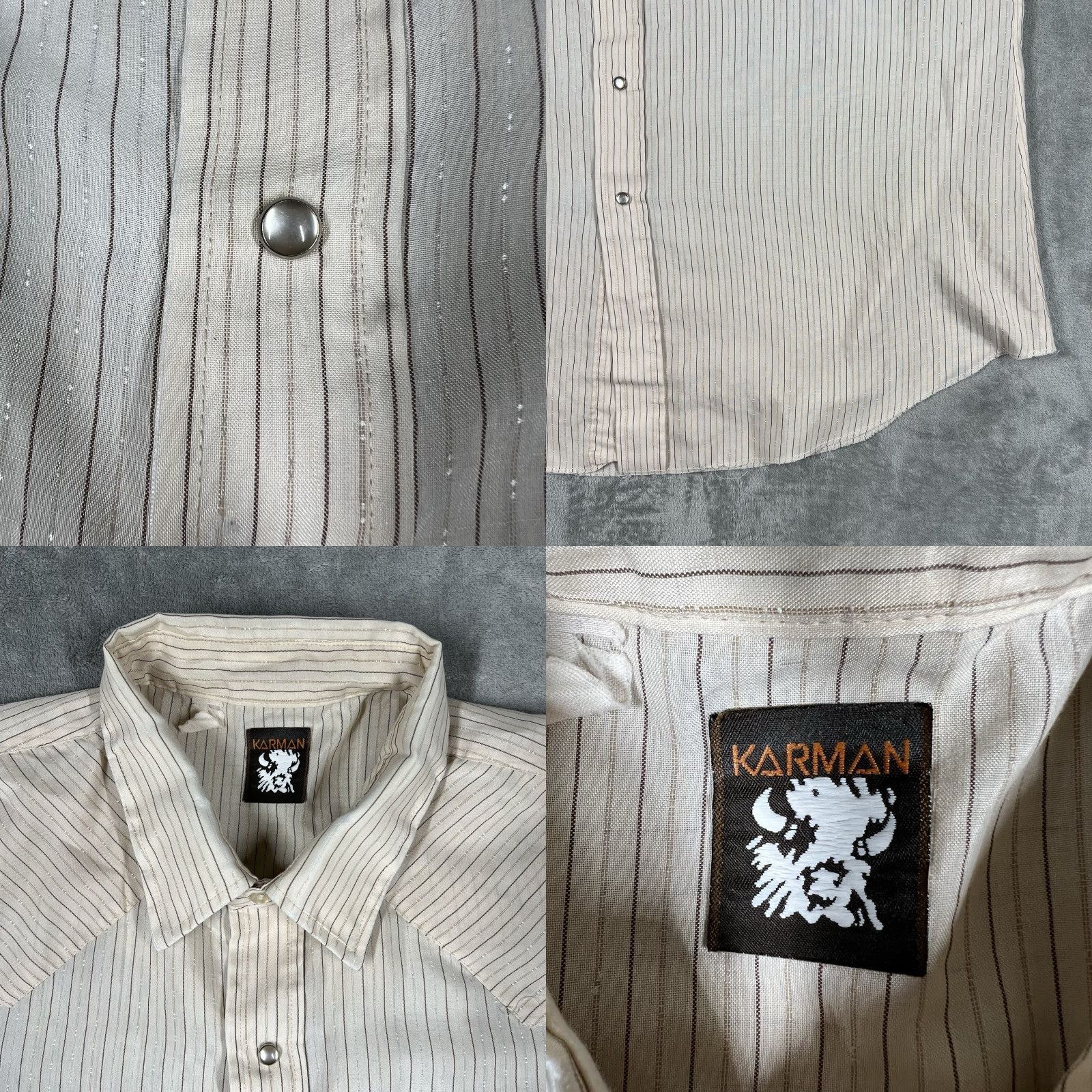 Armani VINTAGE Karman Shirt Button-Up XL Ivory Striped Cowboy Western - Mens, Short Sleeve, Snap Collar, Pockets, 80s 90s, Cotton Size US XL / EU 56 / 4 - 8 Thumbnail
