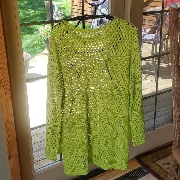 Designer Anrabess Lime Green Knit Long Sleeve Lightweight Sz. L Sweat Size L / US 10 / IT 46 - 4 Thumbnail