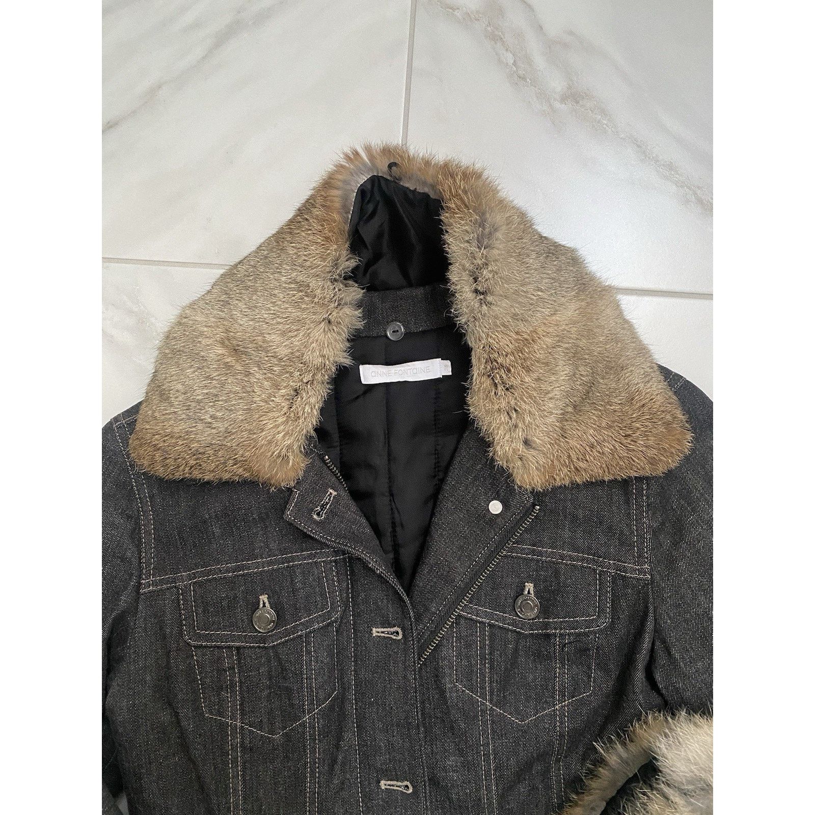 Anne Klein Anne Fontaine Blk Denim Jkt w/removable fur collar vintage Size S / US 4 / IT 40 - 3 Thumbnail