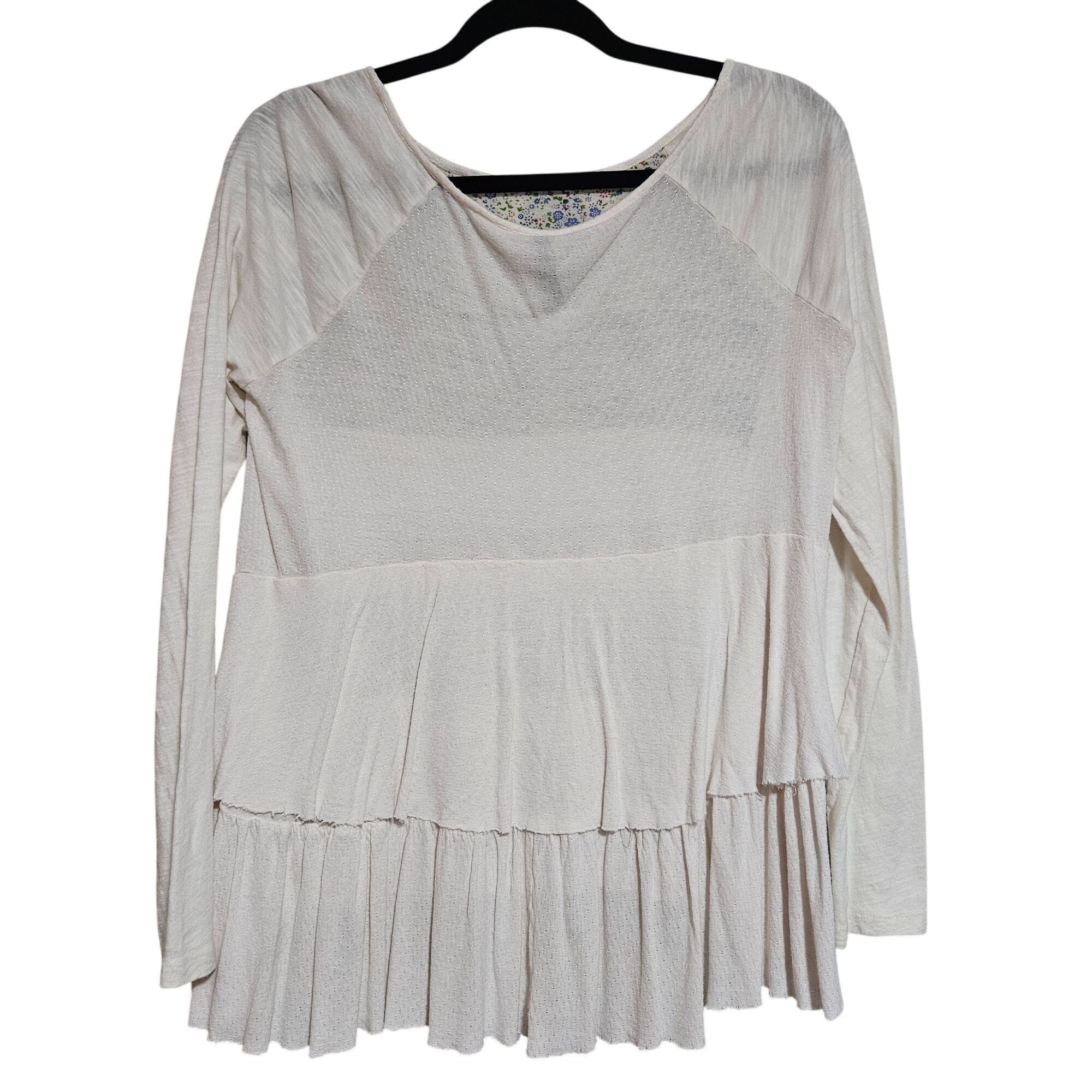 Free People Free People Soft Cream Floral Tunic Top S Cottagecore Peplum Size S / US 4 / IT 40 - 3 Thumbnail
