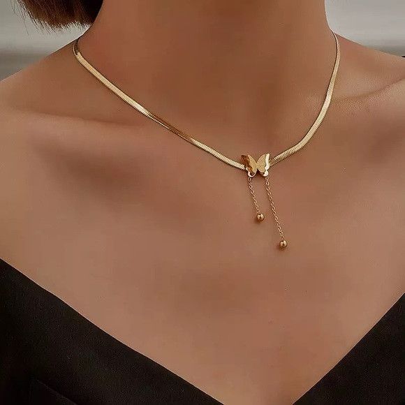 The Unbranded Brand Women Stainless Steel Butterfly Necklace Size ONE SIZE - 2 Thumbnail