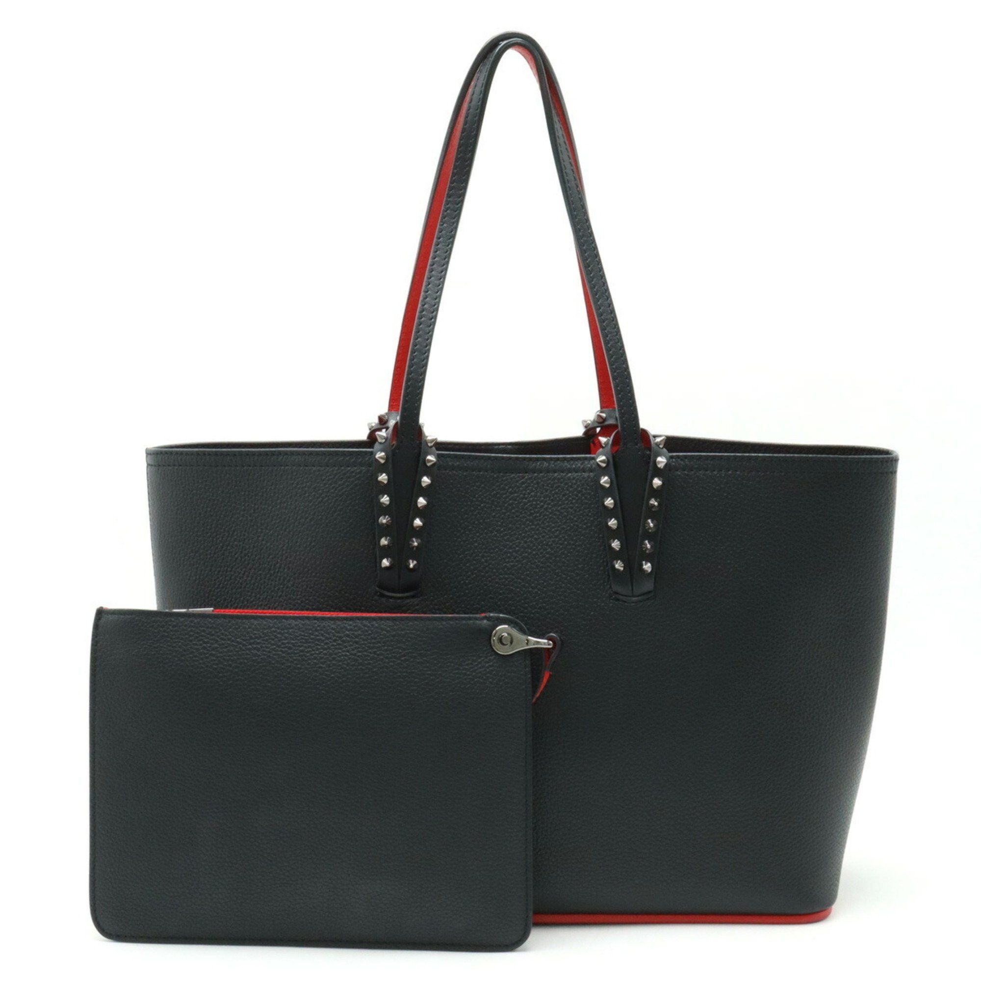 image of Christian Louboutin Kabata Small Tote Bag Shoulder Leather Black Red 3205219 Cm53, Women's