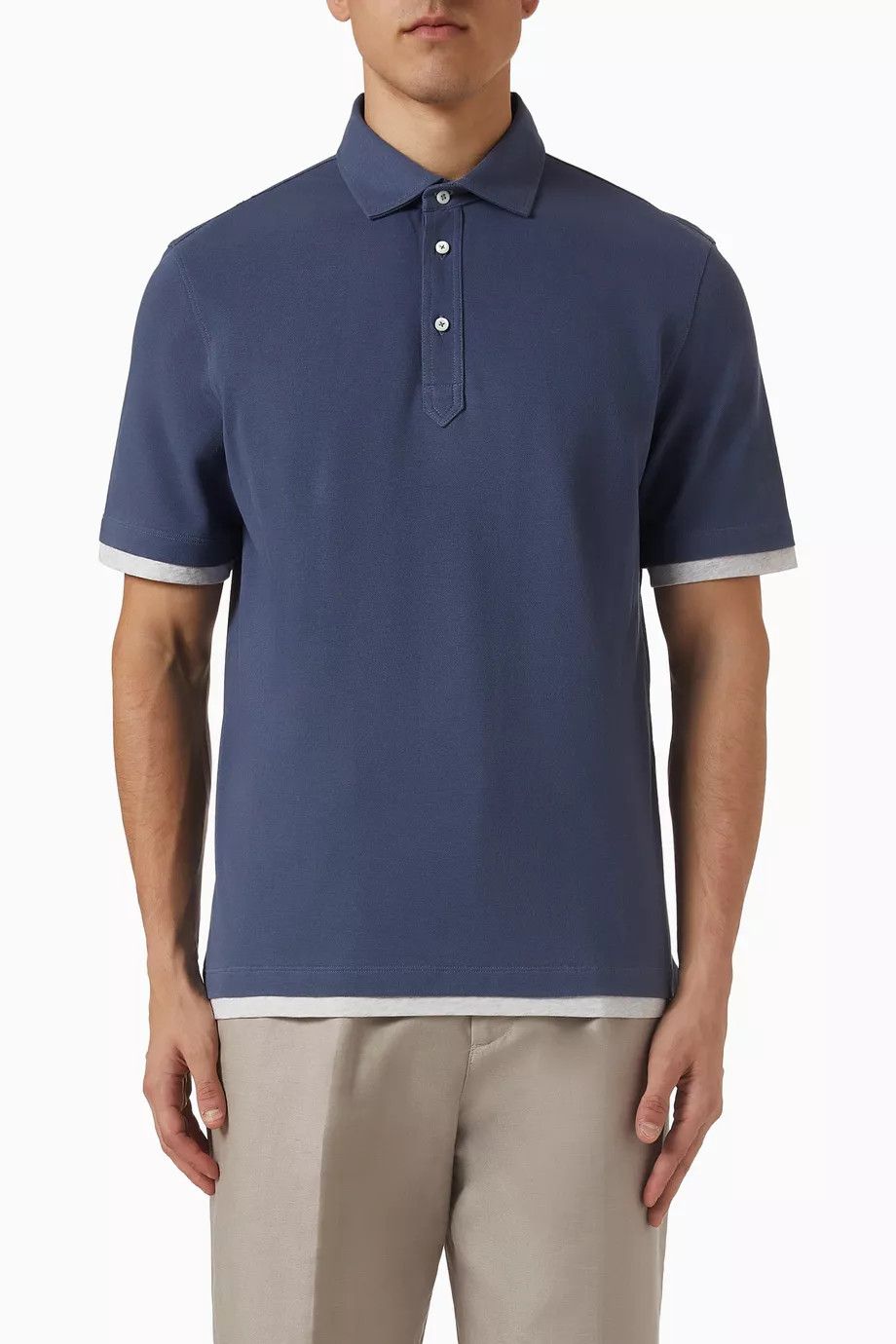 Brunello Cucinelli o1y0526 Polo Shirt in Navy Blue/Gray Size US XS / EU 42 / 0 - 1 Thumbnail