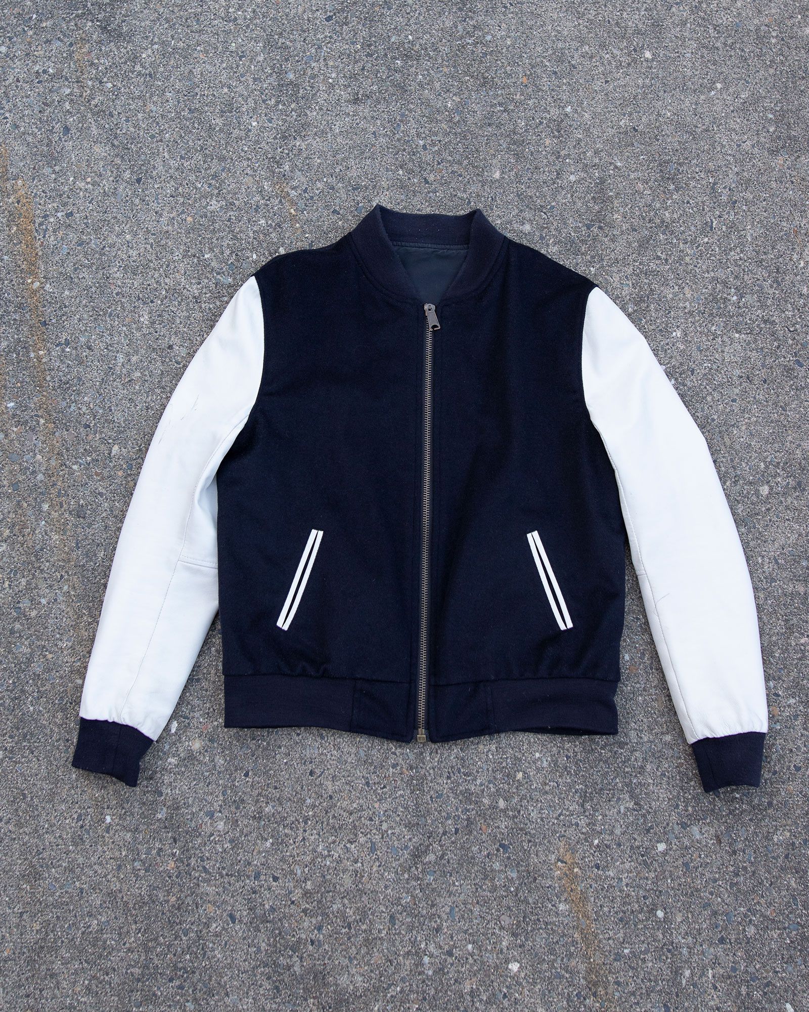 image of Falcon Garments x Temple Of Jawnz Toj-1 Reversible Varsity Bomber Jacket In Navy, Men's (Size Large