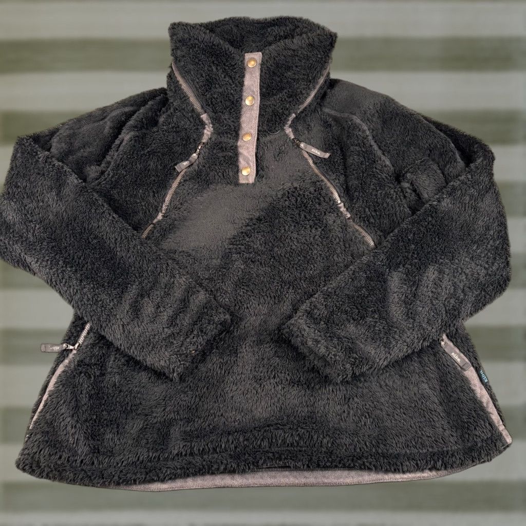 Vintage Kuhl Flight Jacket Women XL Black Zip Sherpa Fleece Hood Cozy Stowaway Gorp Size XL / US 12-14 / IT 48-50 - 1 Thumbnail