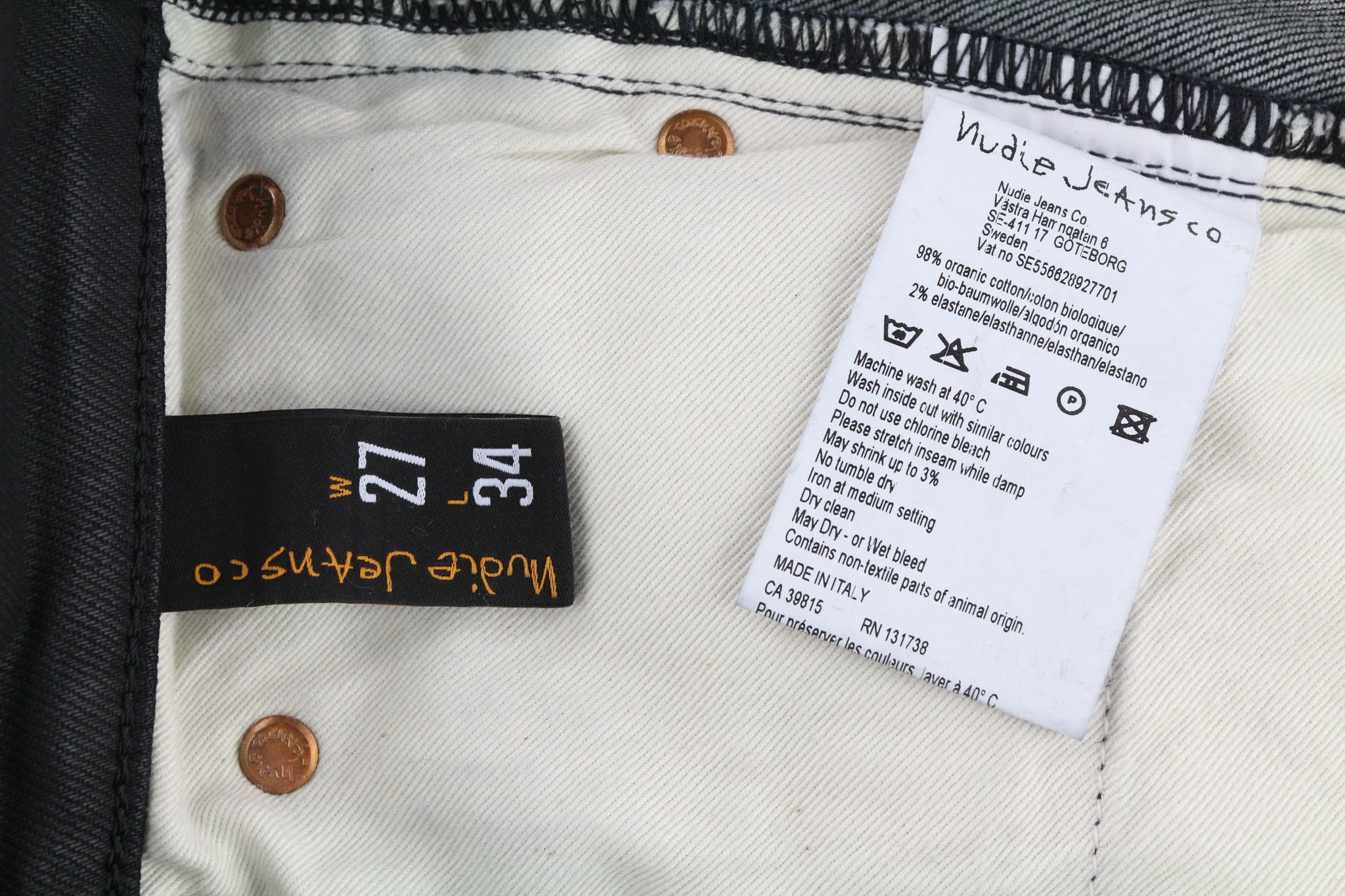 Nudie Jeans SKINNY LIN W27/L34 Black In Black Organic Cotton 80464 Size 27" / US 4 / IT 40 - 6 Thumbnail