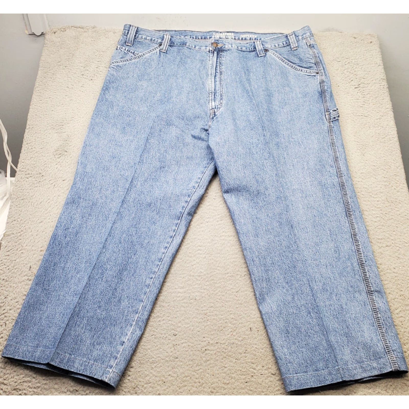 Levi's Levi's Carpenter Jeans Mens 48x30 Blue Denim High Rise Double Stitch Straight Jeans Mens Color Blue 5-Pocket Design Regular Fit Size 48 Mens Size US 32 / EU 48 - 2 Thumbnail