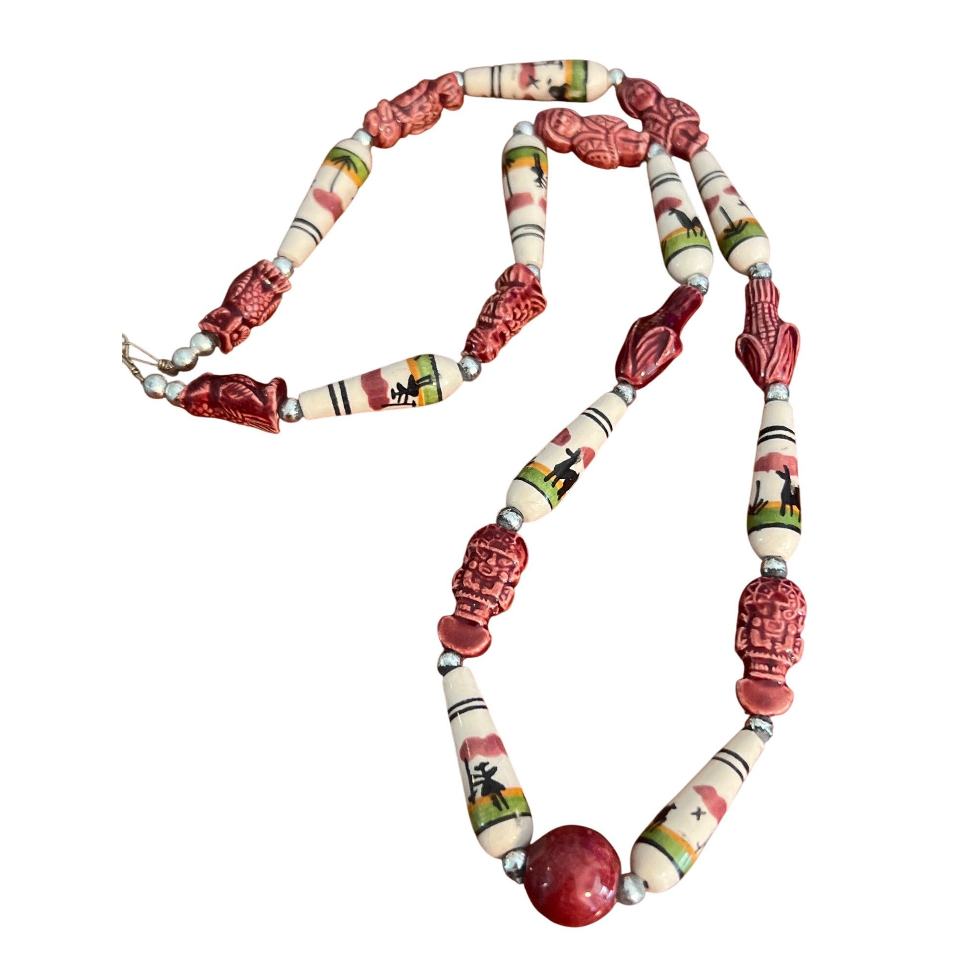 Other Vintage Peruvian Handpainted Ceramic Bead Necklace Llama Owl Size ONE SIZE - 2 Thumbnail
