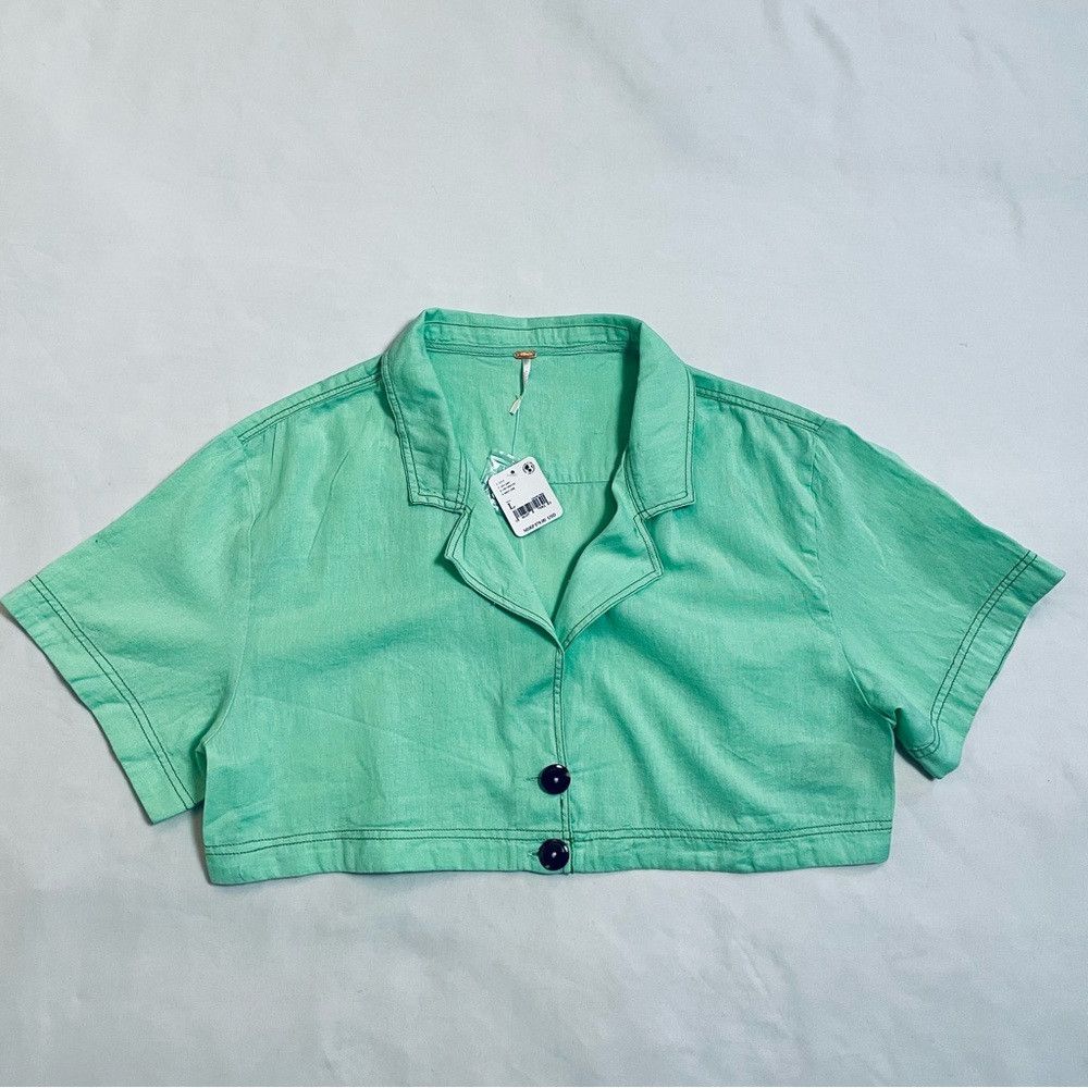 Free People NWT New Free People Honeydew Crop Green Blouse Size L Size L / US 10 / IT 46 - 6 Thumbnail