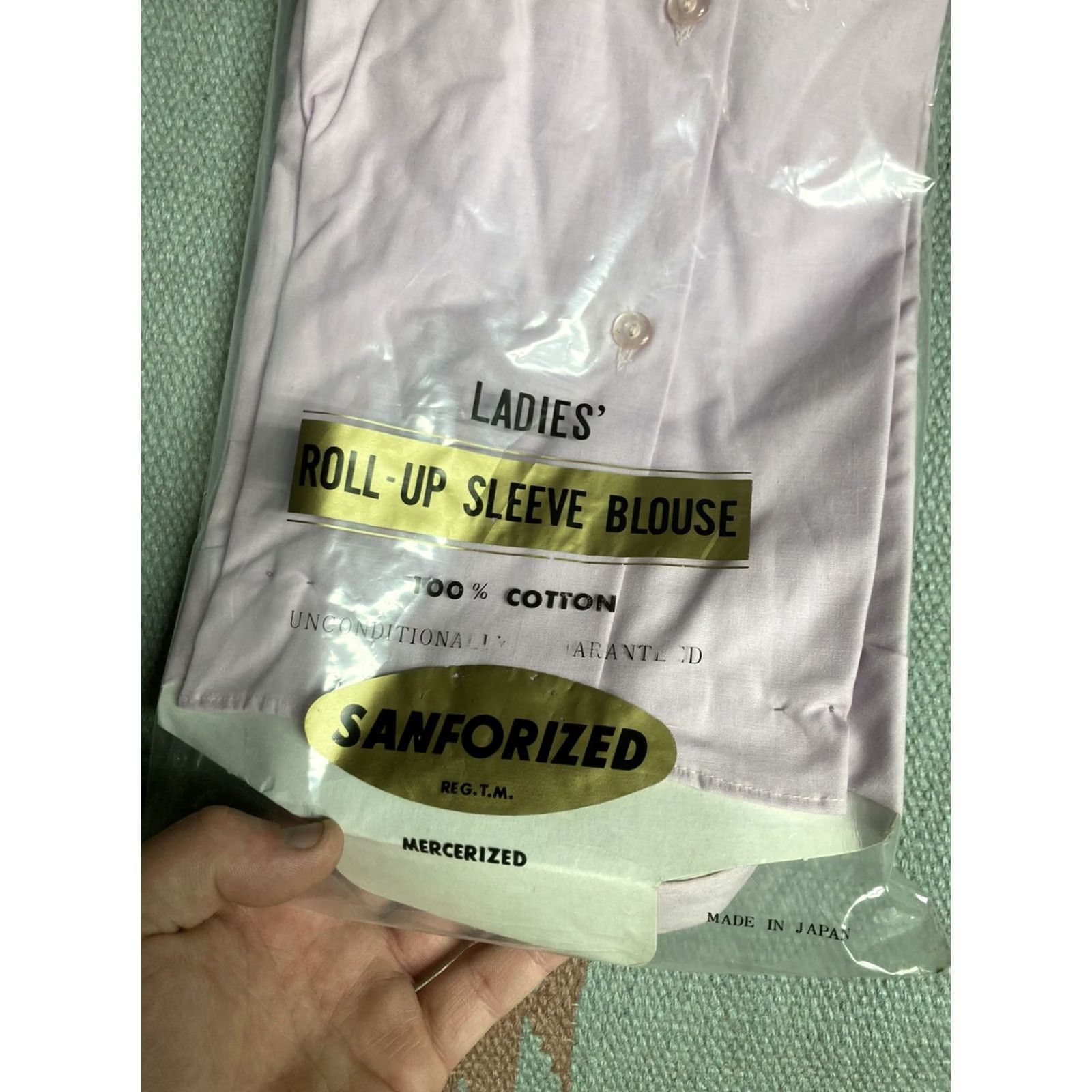 Vintage VINTAGE 60s Roll Up Sleeve Blouse Sanforized Pink Loop Collar DEADSTOCK Size 34 - Womens/Blouse Size XXS / US 00 / IT 34 - 5 Thumbnail
