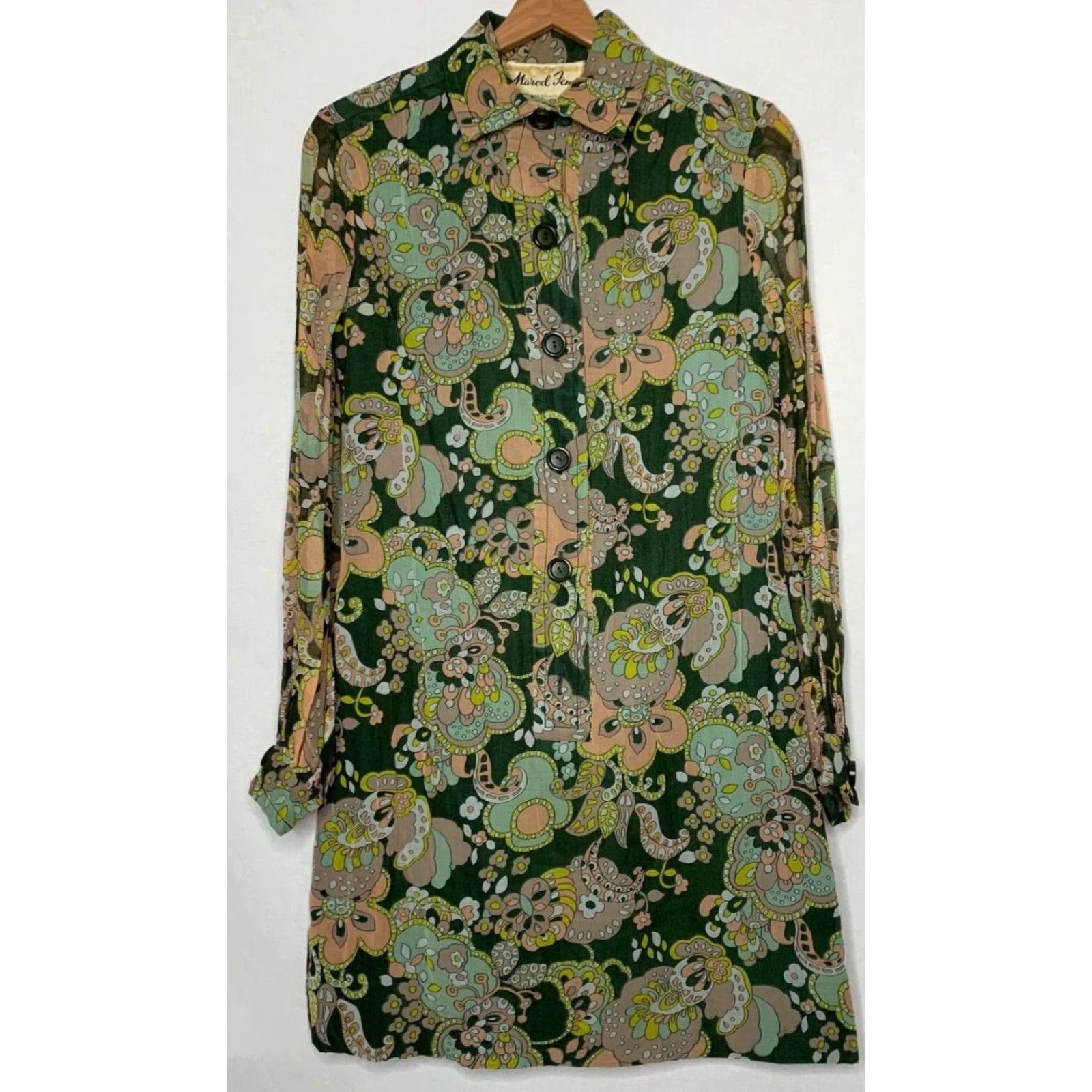 Vintage Vtg Marcek Fenez Designer Roland Klein Total Dress Vest Set Mod Flower Power 1960s Size XL / US 12-14 / IT 48-50 - 4 Thumbnail