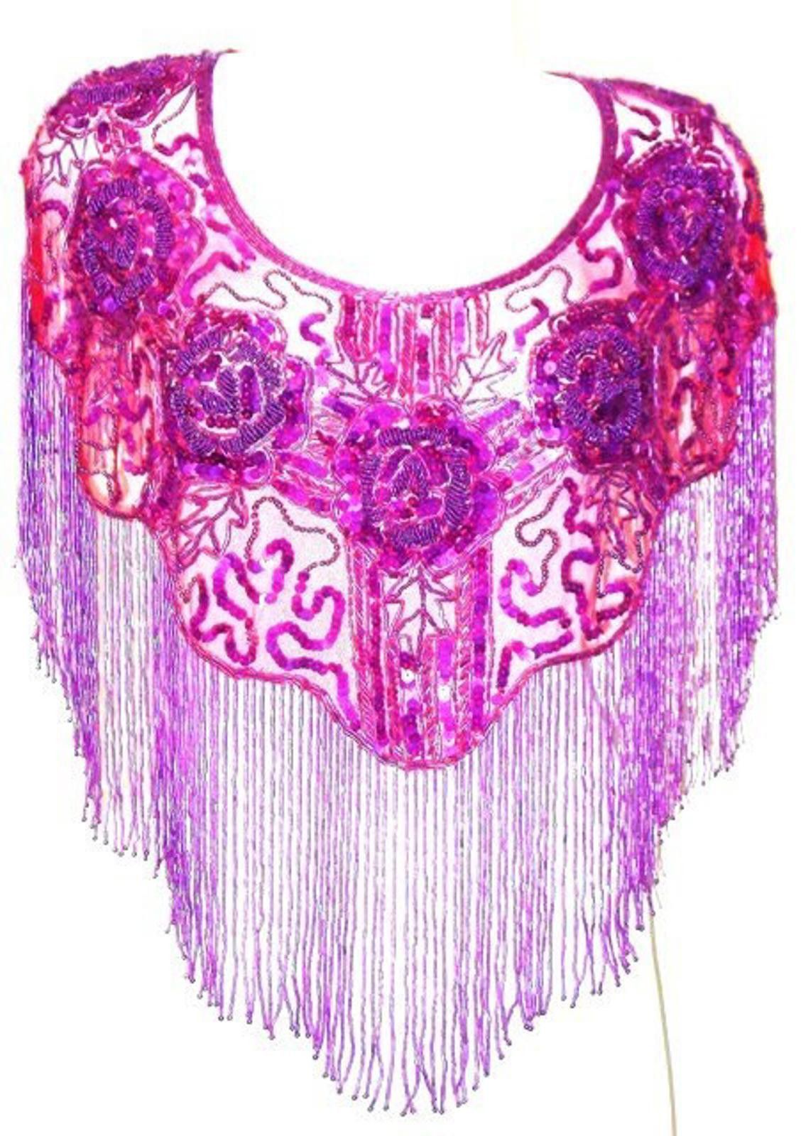 Designer Sequin Shawl/Wrap with Fringes Purple Red Size ONE SIZE - 1 Preview