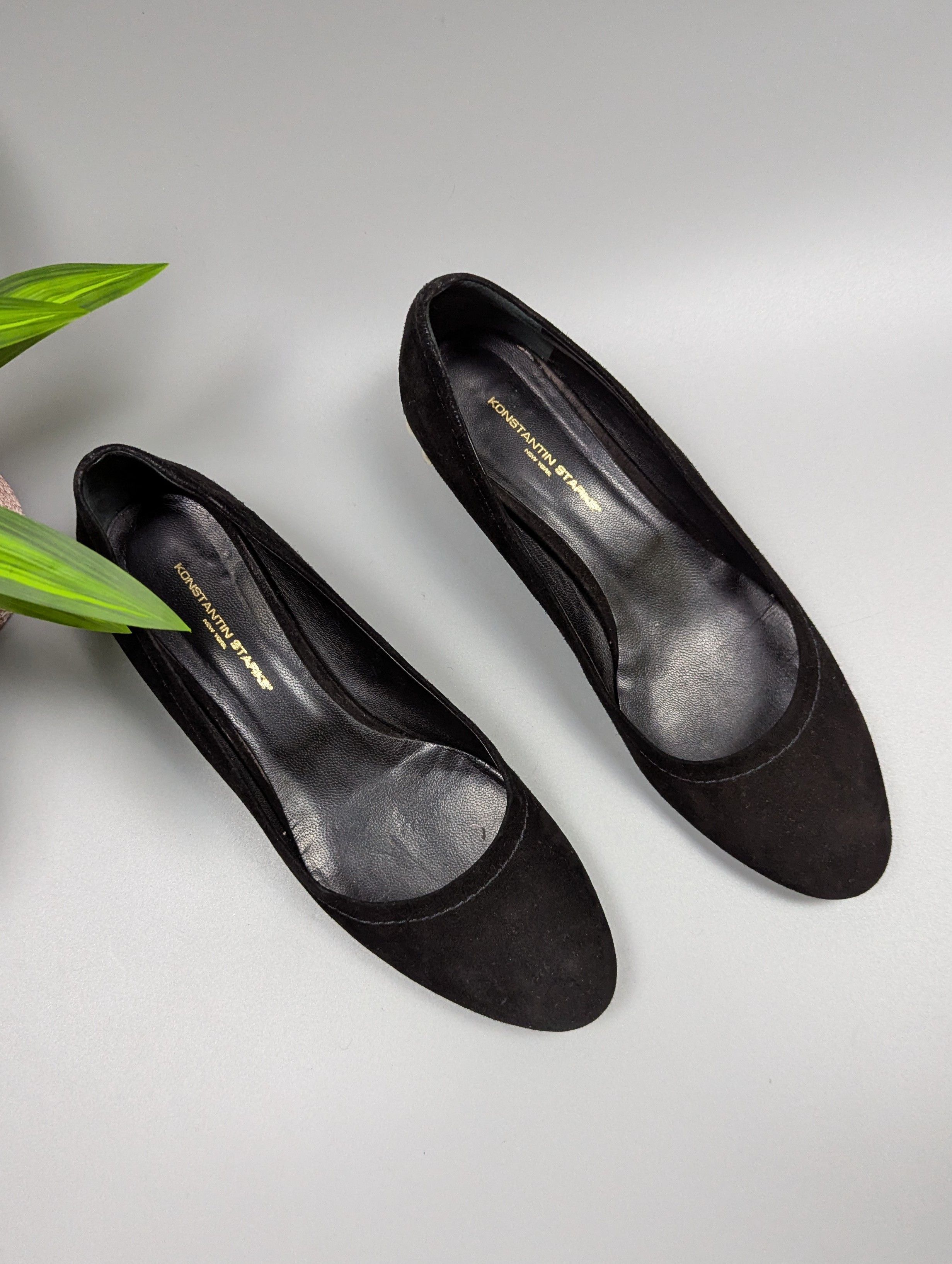Vintage Konstantin Starke Vintage Black Suede Pumps Pearl Block Heel Size US 8.5 / IT 38.5 - 3 Thumbnail