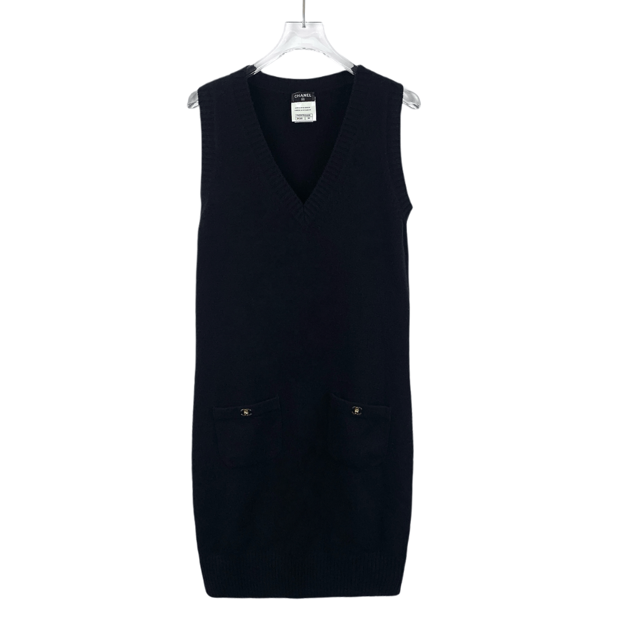 Chanel Chanel Black Metallic Logo Cashmere V-Neck Sleeveless Knit D Size XXS / US 00 / IT 34 - 1 Thumbnail