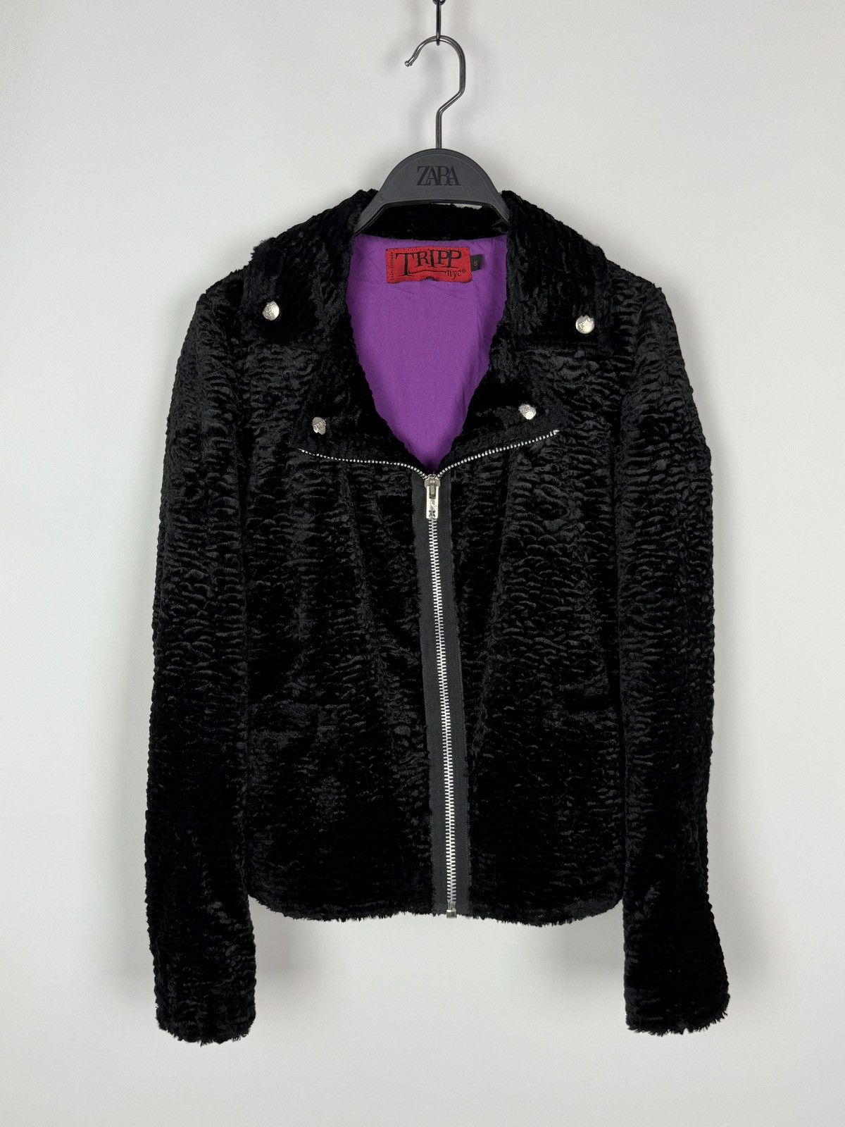 Tripp NYC Y2K Tripp NYC Black Textured Velvet Moto Rider Jacket Gothic Size S / US 4 / IT 40 - 5 Thumbnail
