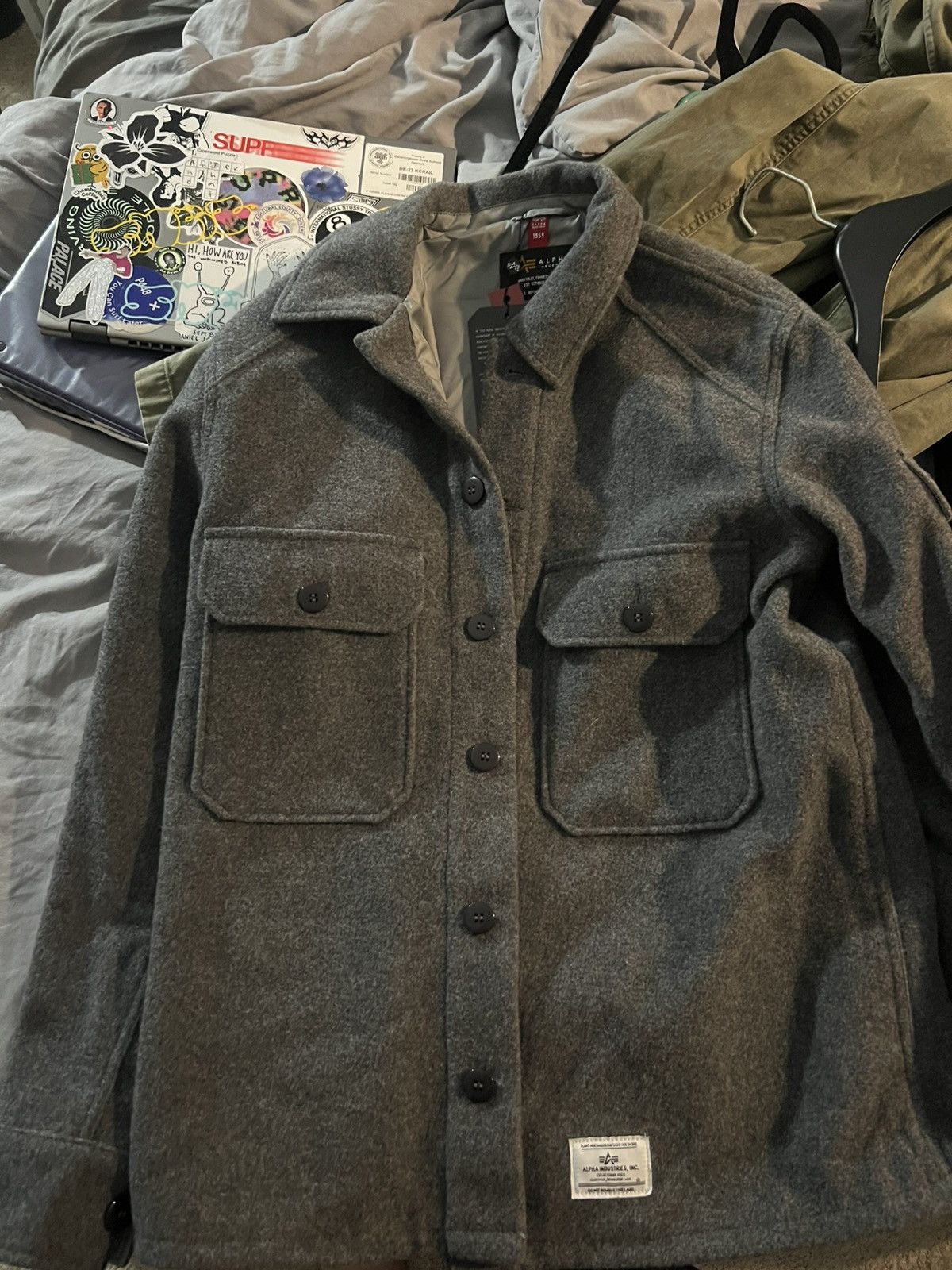 Alpha Industries Alpha Industries grey wool shirt jacket retail $120 Size US M / EU 48-50 / 2 - 2 Thumbnail