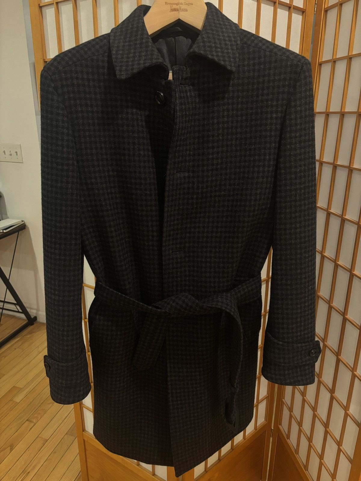 Ermenegildo Zegna Charcoal Check Overcoat Size US L / EU 52-54 / 3 - 21 Thumbnail