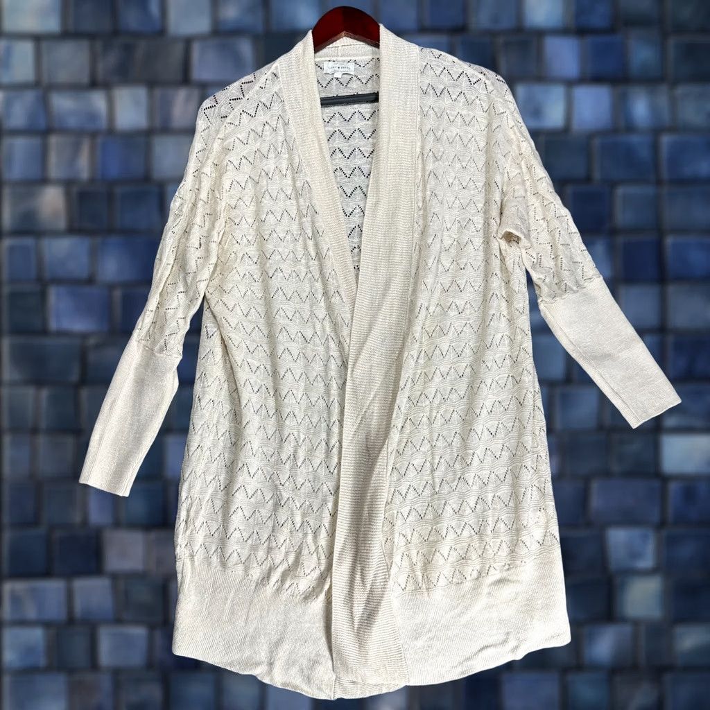 Lucky Brand Lucky Brand Cardigan Sweater Womens Small Open Knit 3/4 Sleeve Beige Linen Blend V-Neck Summer Fall Winter Size S / US 4 / IT 40 - 1 Thumbnail
