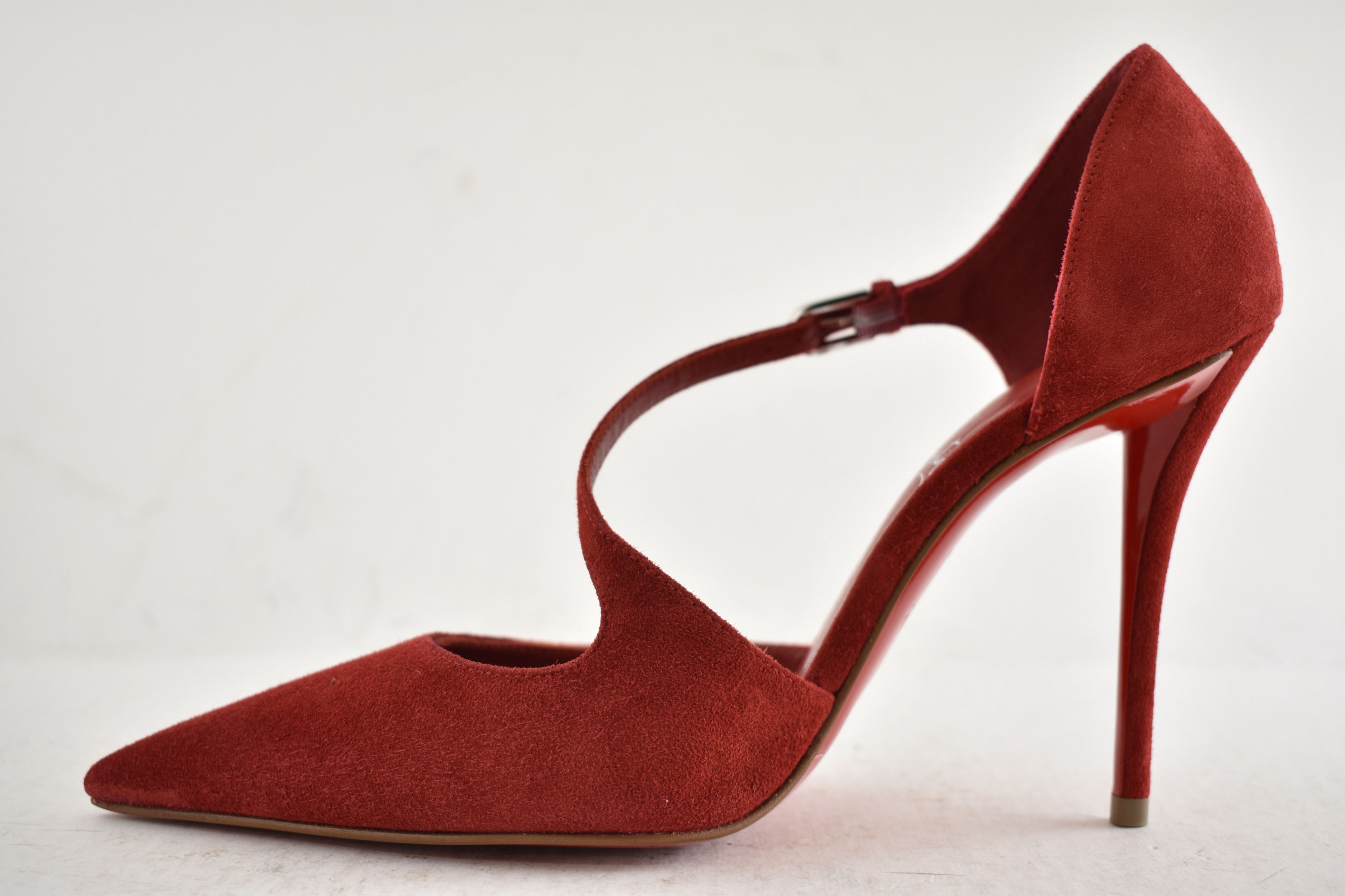 Christian Louboutin Miss Ziggyta 100 Fever Red Suede Cross Strap Heel Pump 36.5 Size US 6.5 / IT 36.5 - 11 Thumbnail