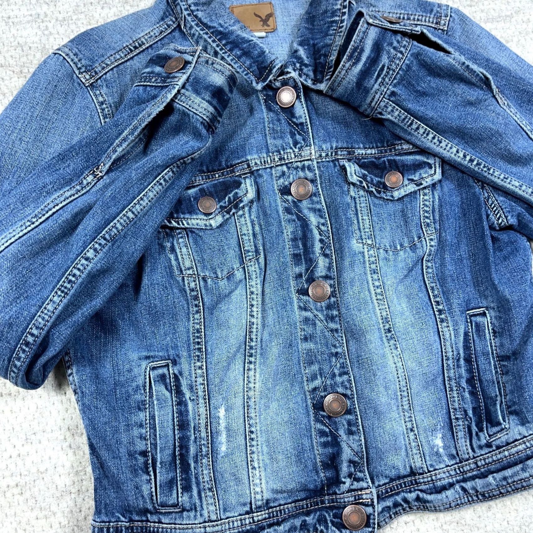 American Eagle Outfitters American Eagle Outfitters Denim Jacket Women L Blue Cropped VTG Y2K 80s 90s Biker Jeans Power Casual Shirt/Outerwear Size 36" / US 14 / IT 50 - 4 Thumbnail