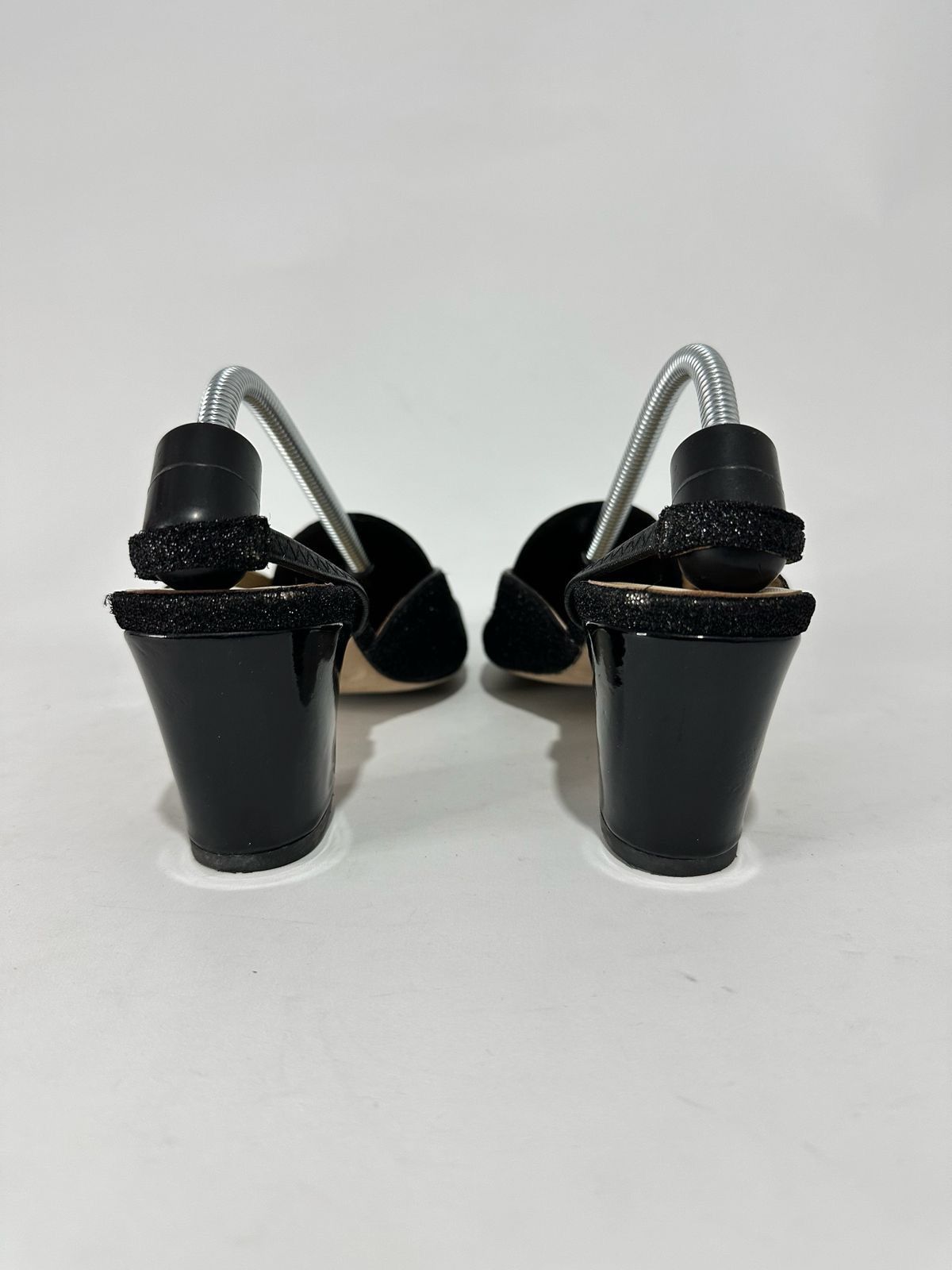 Chanel Chanel Black Glitter Fabric Leather Cap Toe Block Heel EU37 Size US 7 / IT 37 - 5 Thumbnail