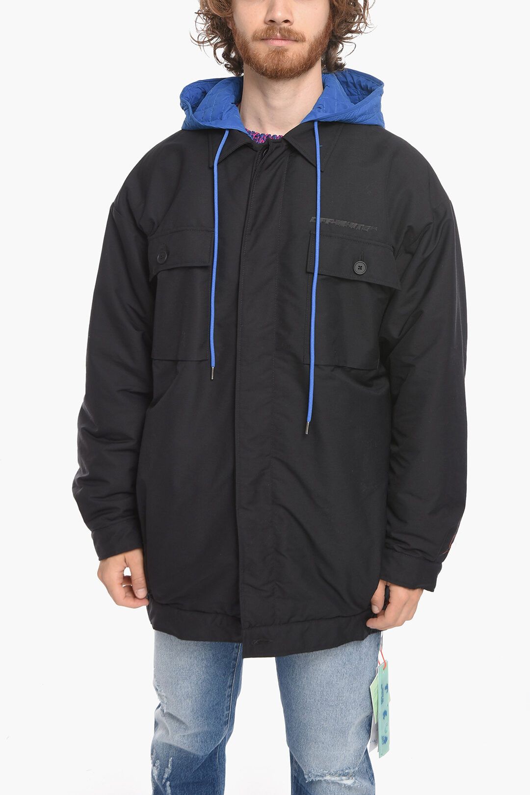 Off-White o1y0225 Logo Hooded Jacket in Black/Blue Size US S / EU 44-46 / 1 - 1 Thumbnail