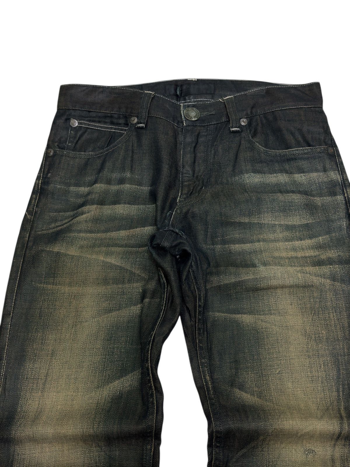 If Six Was Nine Back Number Waxed Black Jeans Coated Denim Straight Fit Size US 32 / EU 48 - 3 Thumbnail