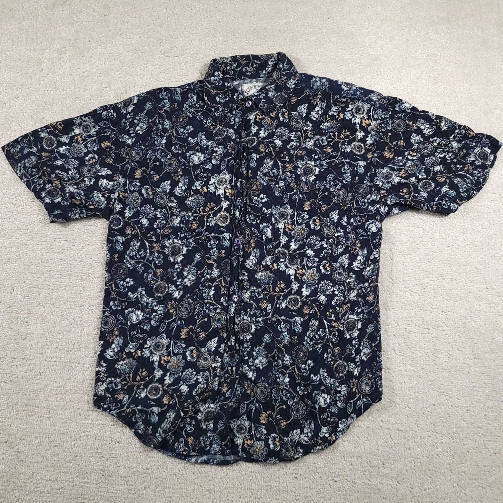 Vintage VINTAGE Solutions Shirt Women's Large Blue Floral Button Up Short Sleeve Rayon Casual Size L / US 10 / IT 46 - 2 Thumbnail