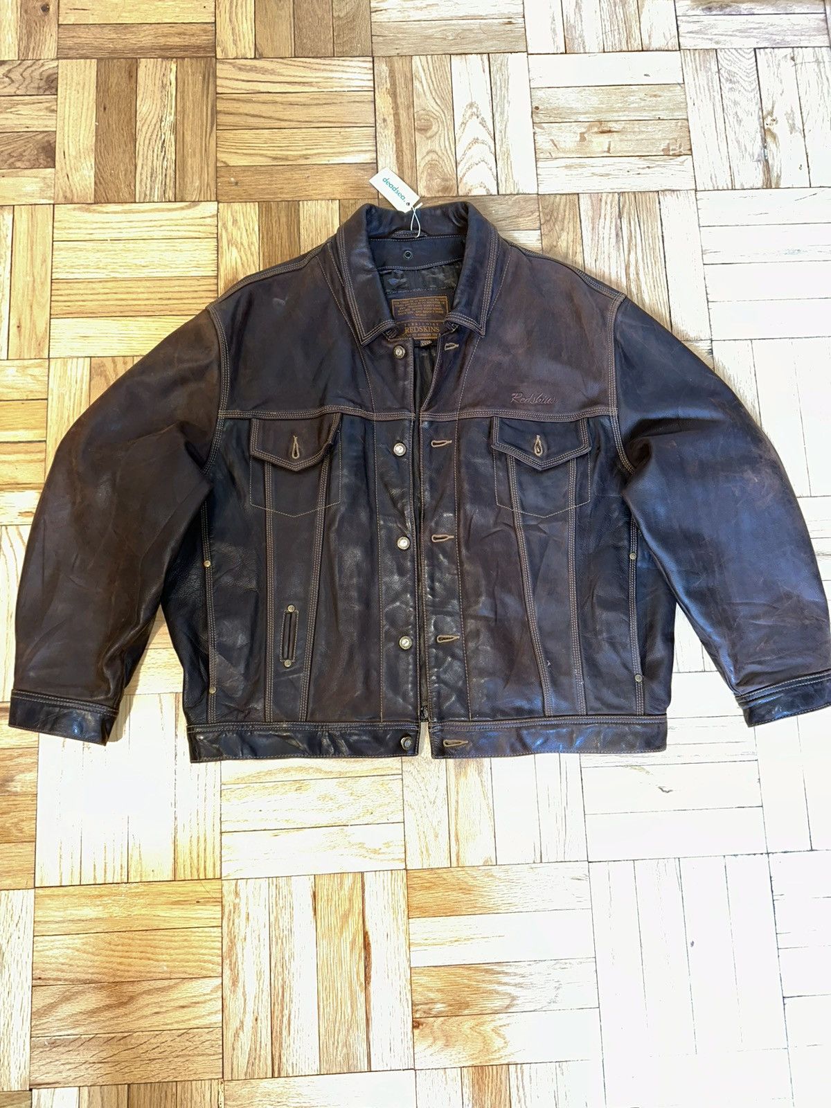 Other Redskin Leather Trucker Jacket rare heavy brown Size US XL / EU 56 / 4 - 5 Thumbnail