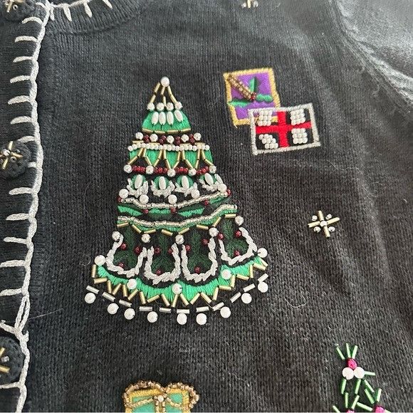 Other Vintage White Stag Beaded Black Festive Cardigan Sweater Size L / US 10 / IT 46 - 5 Thumbnail