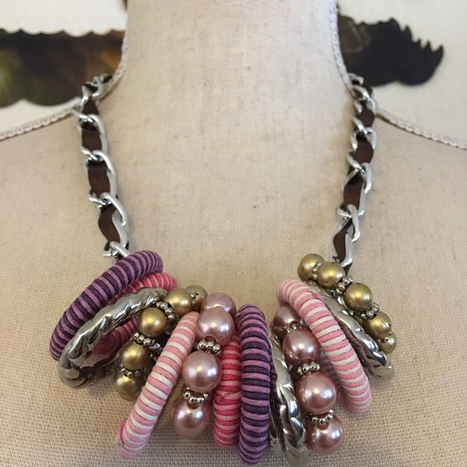 Jewelry Multi color rings silk braided chain necklace Size ONE SIZE - 1 Thumbnail