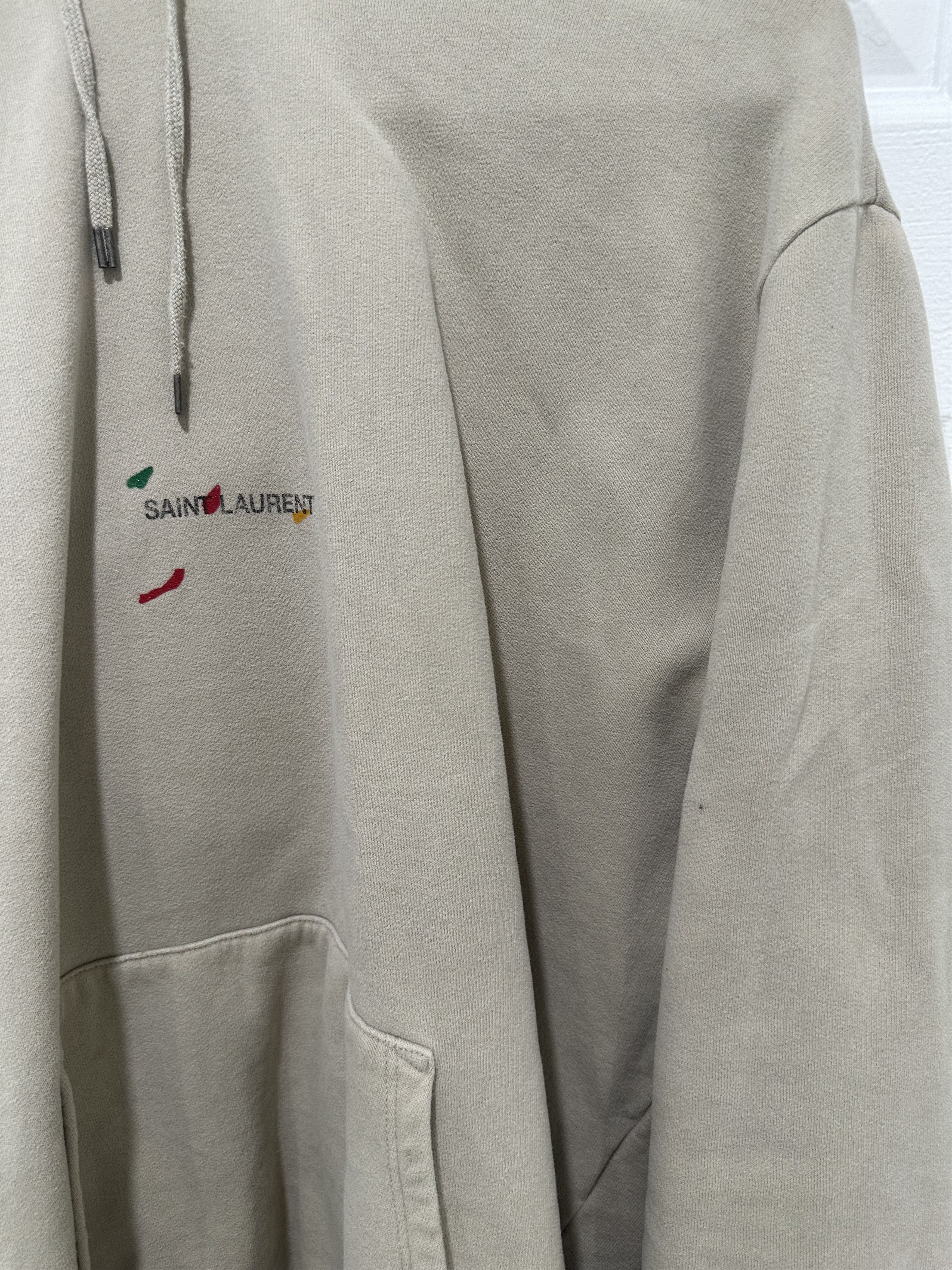Yves Saint Laurent Painted Logo Print Hooded Sweatshirt Beige Size US L / EU 52-54 / 3 - 9 Thumbnail
