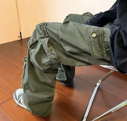 Japanese Brand Olive Green Baggy Cargo Pants - Y2K Skate Streetwear Size US 31 - 8 Thumbnail