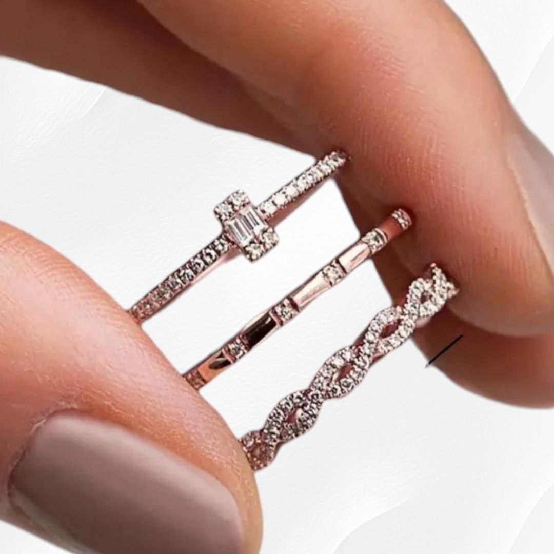 Other Rosy Golden Inlaid Zircon 3 Piece Fashion Ring Size 9 Size ONE SIZE - 3 Thumbnail