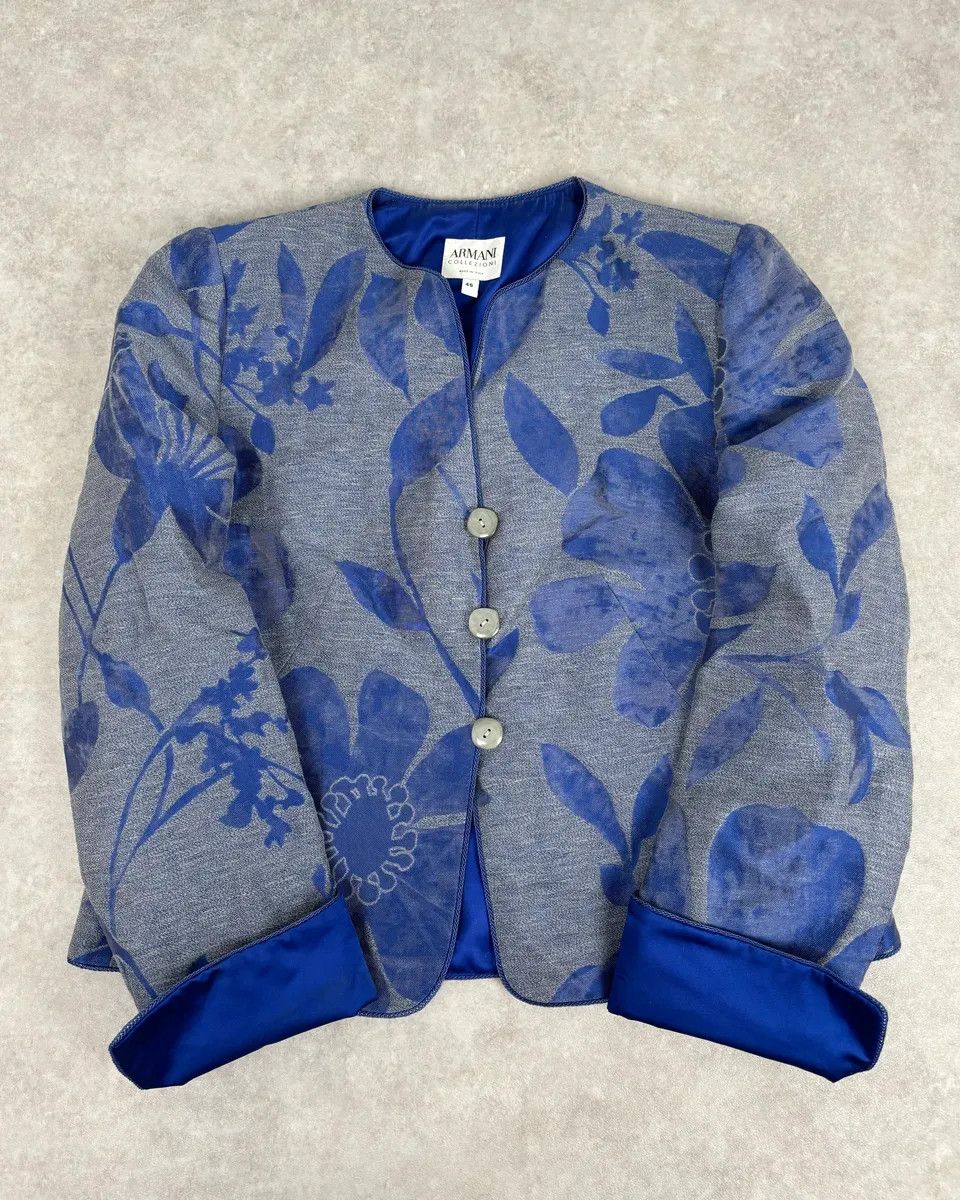 Armani Collezioni SS2011 Armani Collezioni Grey & Blue Floral Blazer Jacket Size M / US 6-8 / IT 42-44 - 1 Thumbnail