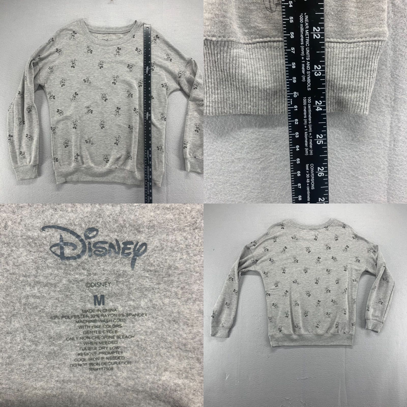 Disney Disney Sweatshirt Womens Medium Gray Mickey Mouse Stretch Long Sleeve Pullover Size M / US 6-8 / IT 42-44 - 8 Thumbnail