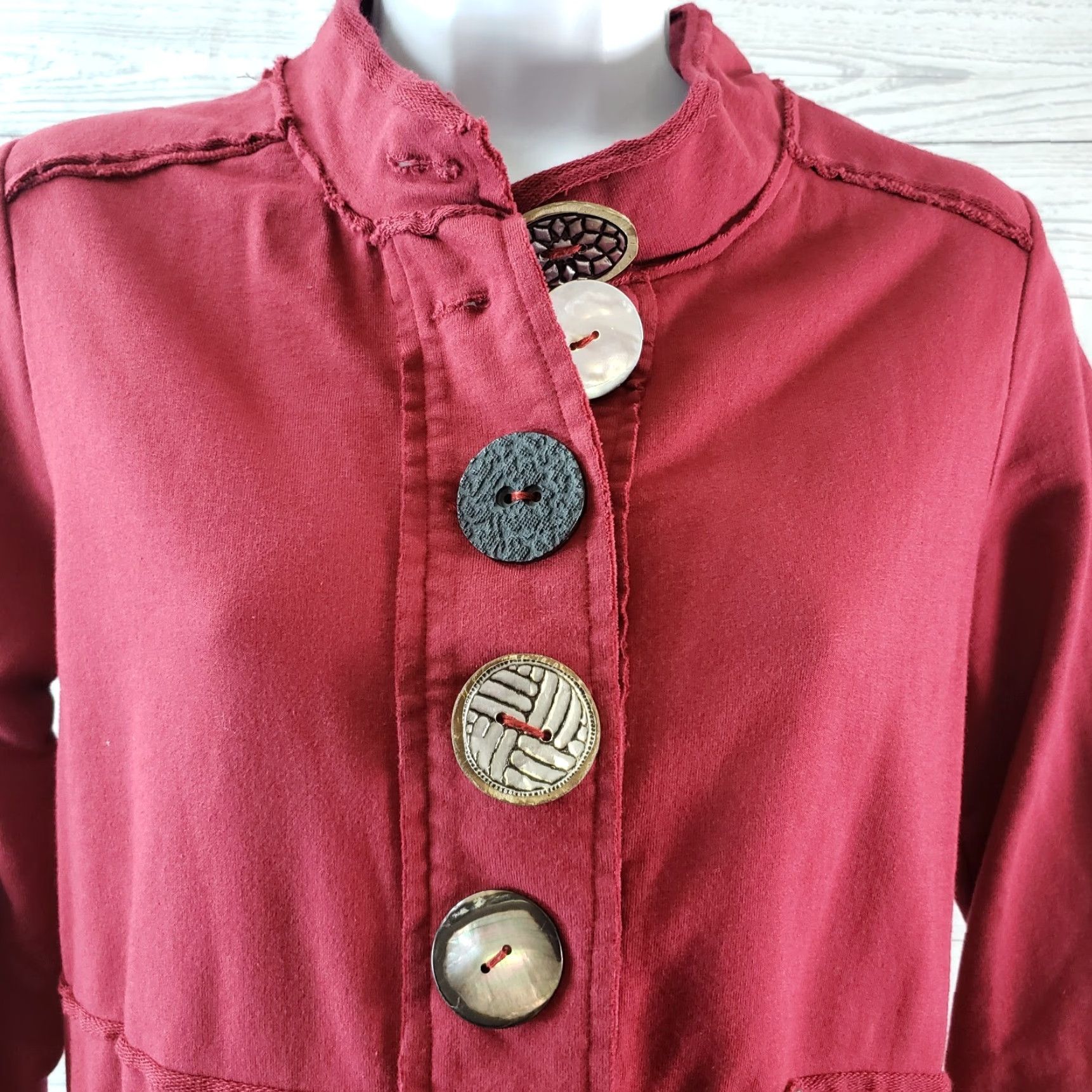 Vintage Neon Buddha Womens Jacket Sz XS Red Button Front Pockets Cotton Blend Size XS / US 0-2 / IT 36-38 - 3 Thumbnail