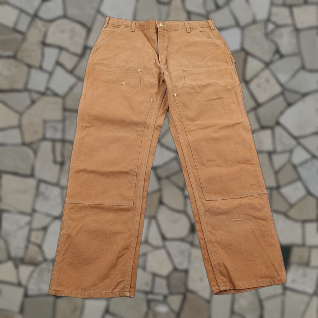 VINTAGE Carhartt Pants Mens 40x32 Brown Dungaree Fit Double Knee Front Canvas USA