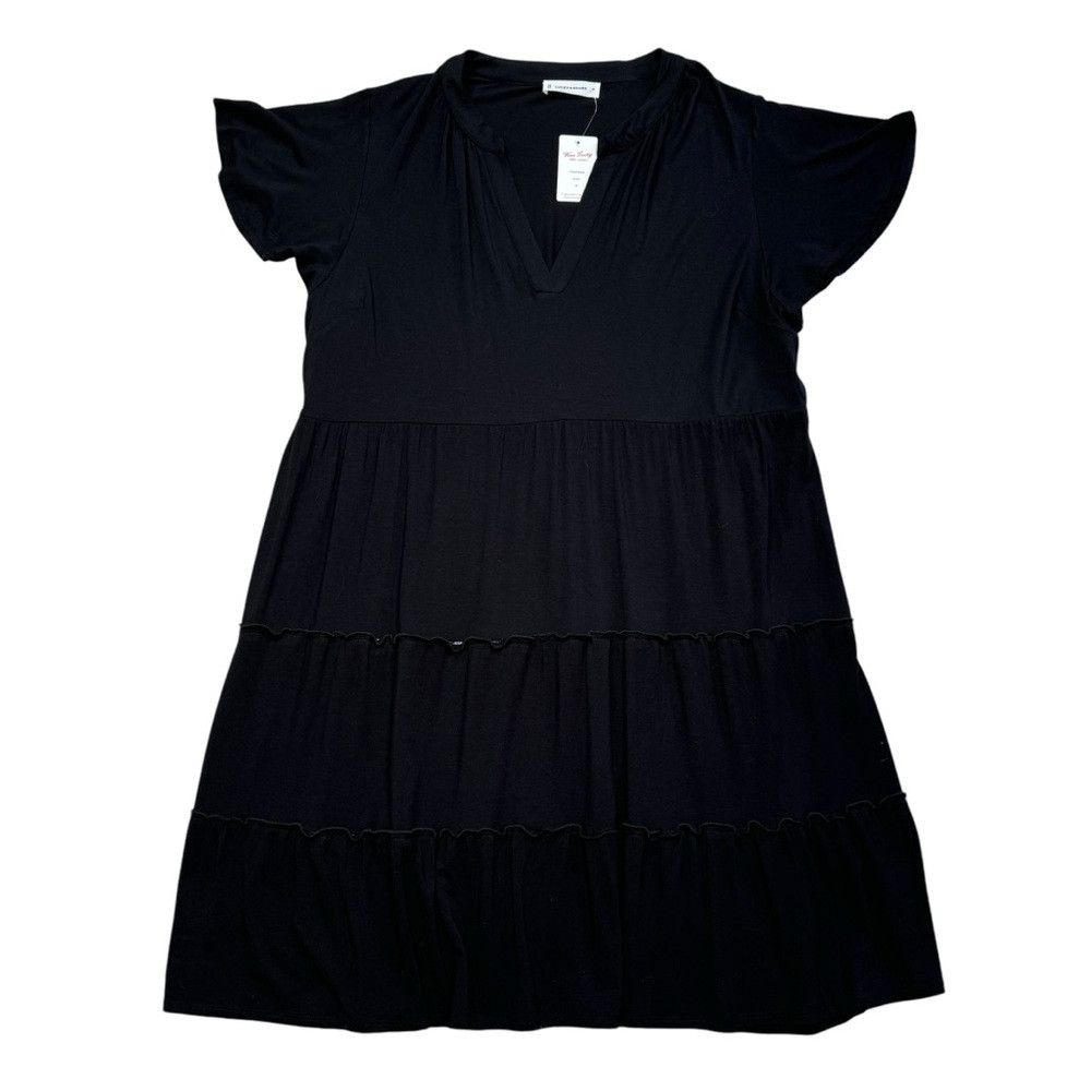 Lucky Brand NWT New Lucky Brand Black Rayon Tiered Flutter Short Sleeve Size 3XL / US 20-22 - 5 Thumbnail