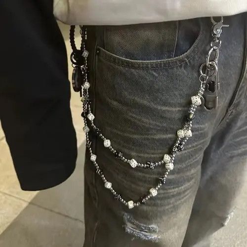 VIBE Black White lucky Dice Baccarat Pearl Pants Chain Size ONE SIZE - 7 Thumbnail