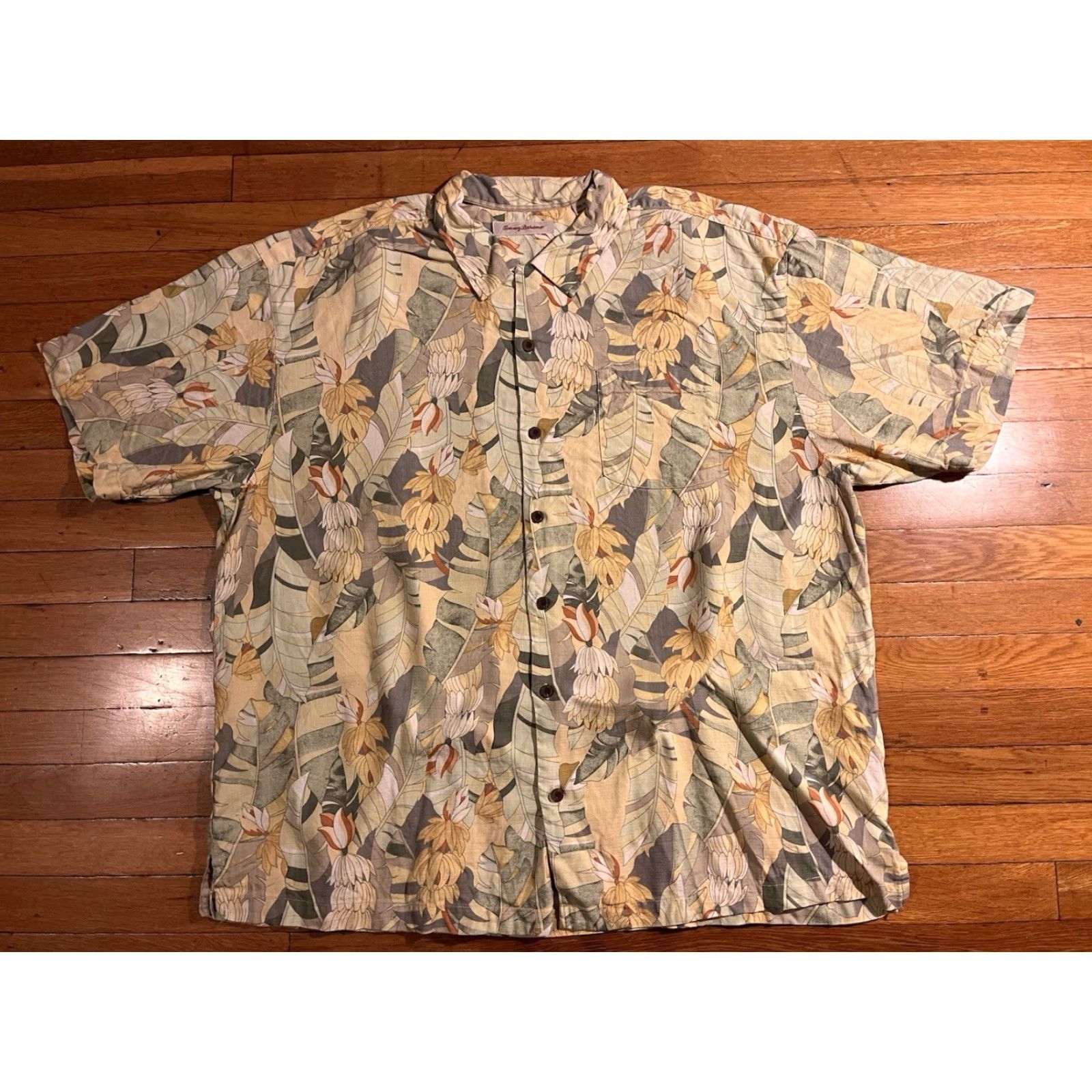 Tommy Bahama VINTAGE: No — Tommy Bahama Floral Palm Frond 100% Silk Hawaiian Camp Shirt Men’s 2XL Green Size US XXL / EU 58 / 5 - 2 Thumbnail
