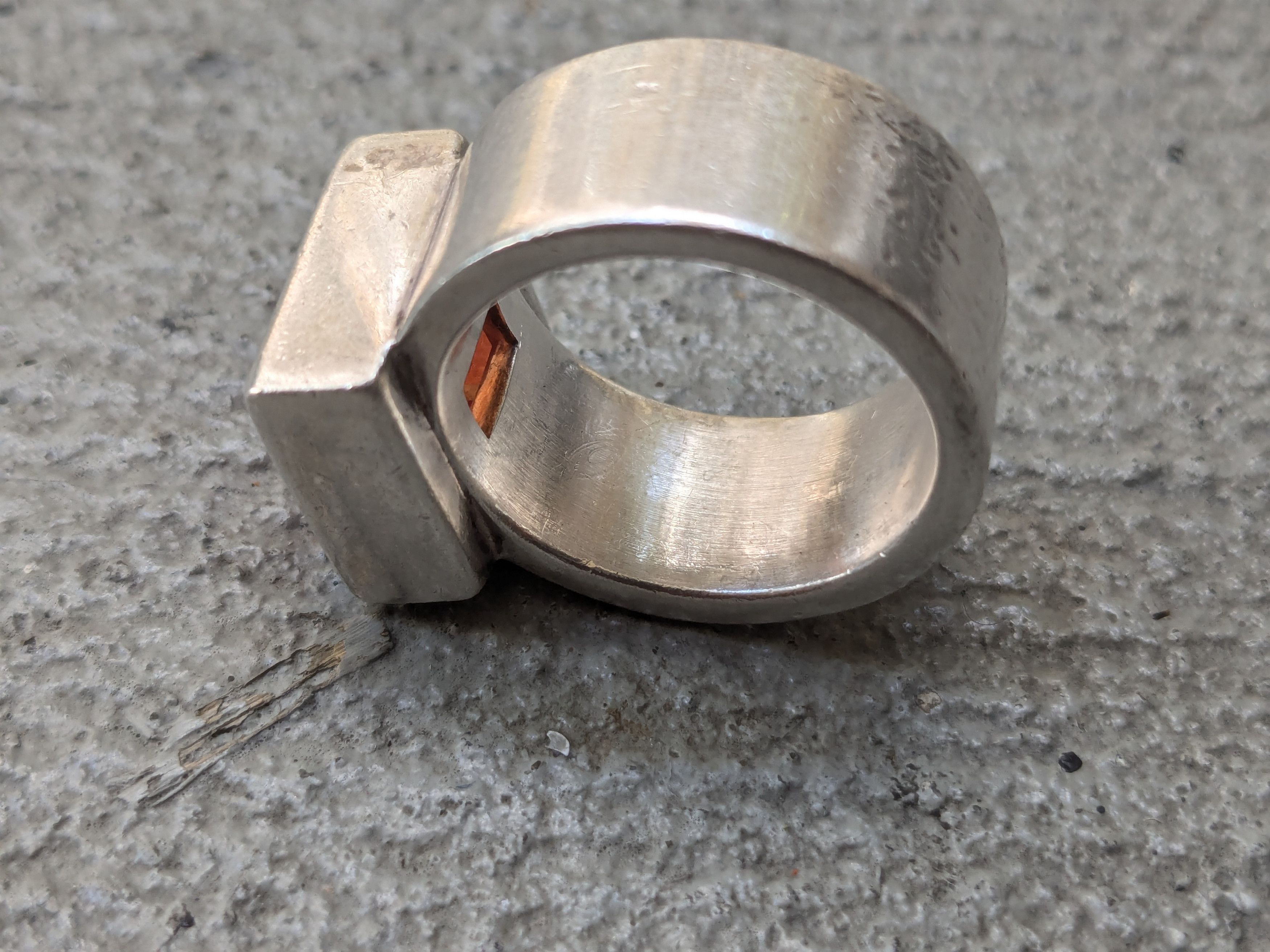 Other Vintage Sterling Silver Ring Orange Stone Modernist Size ONE SIZE - 10 Thumbnail