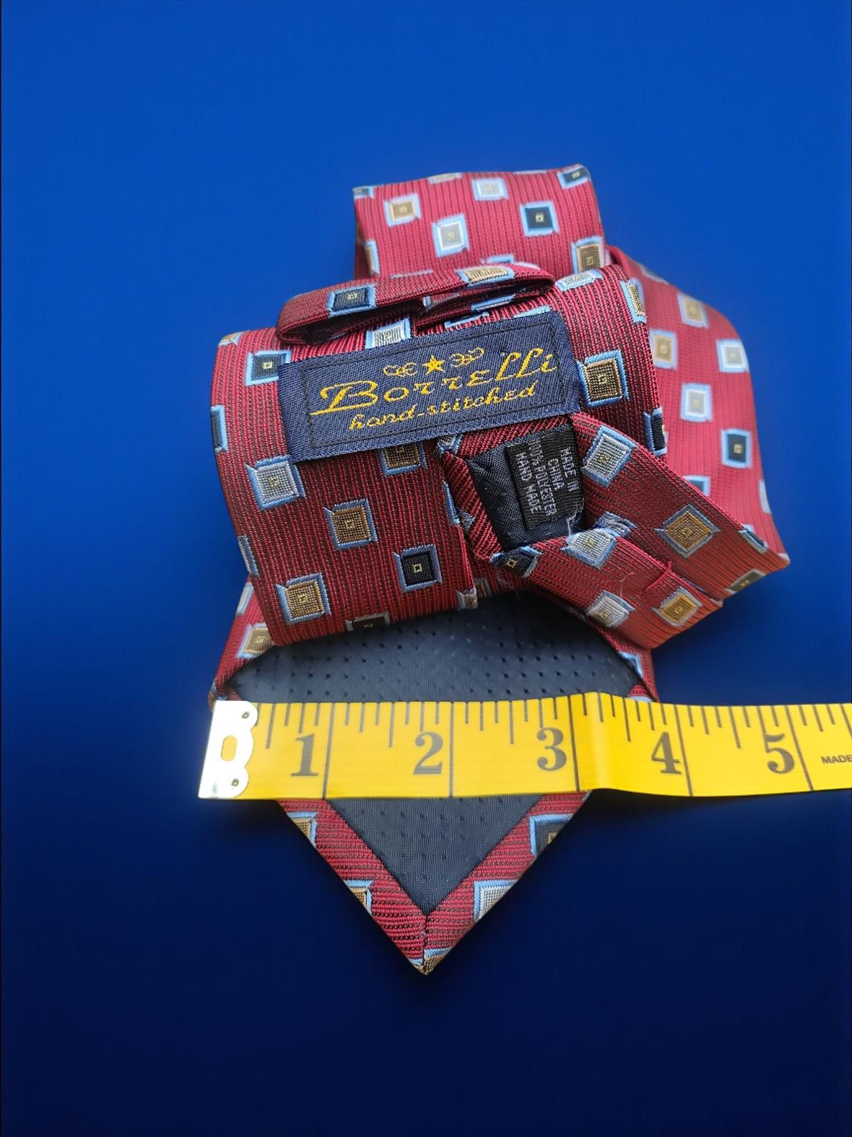Luigi Borrelli Borrelli Hand Stitched Red Polyester Tie with Geometric Motf Size ONE SIZE - 3 Thumbnail